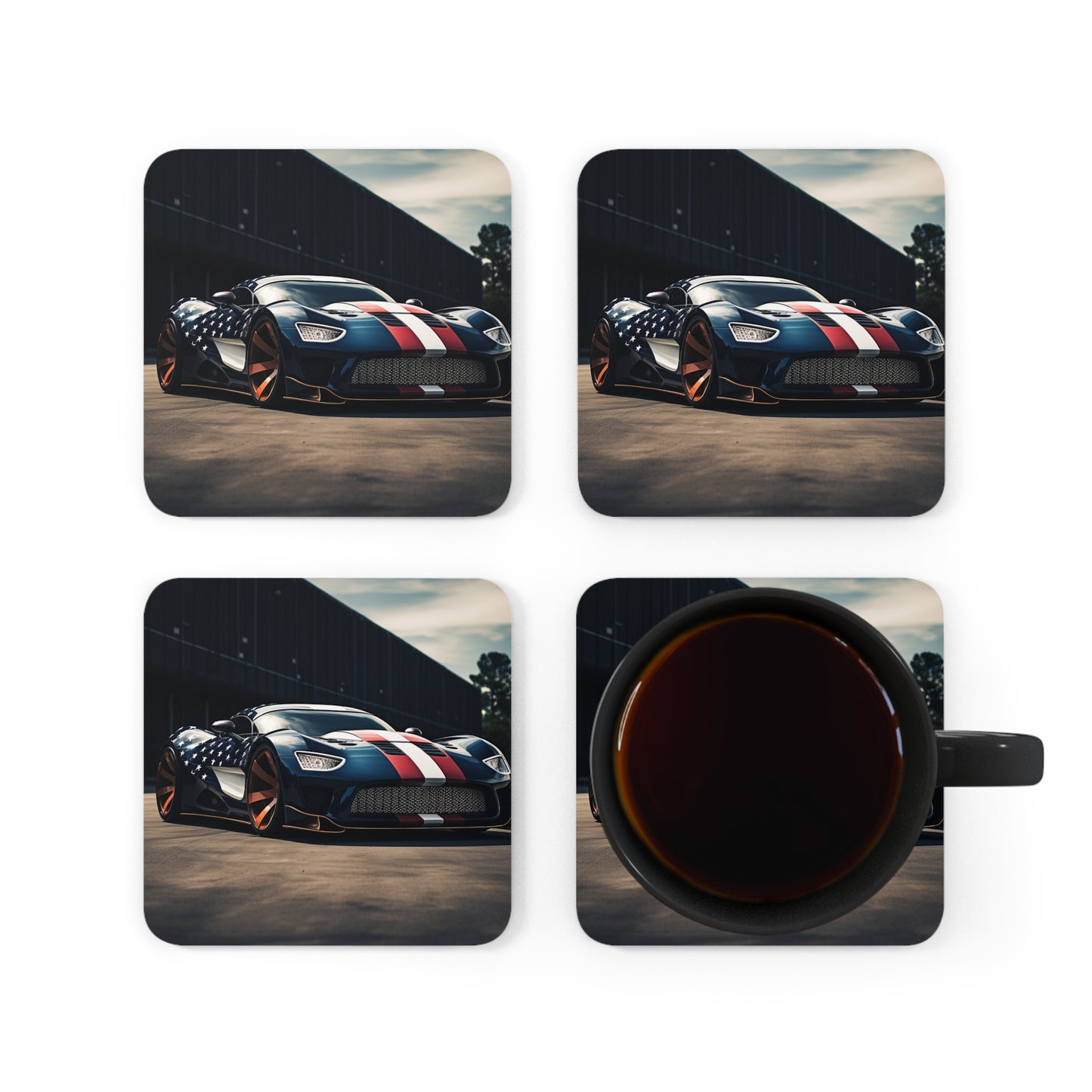 Corkwood Coaster Set Bugatti Flag American 2