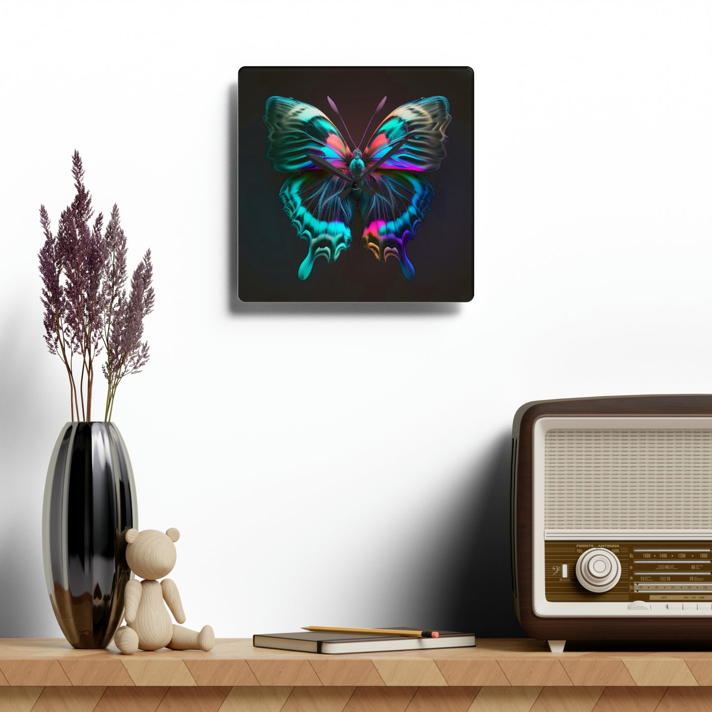 Acrylic Wall Clock Neon Butterfly Fusion 3