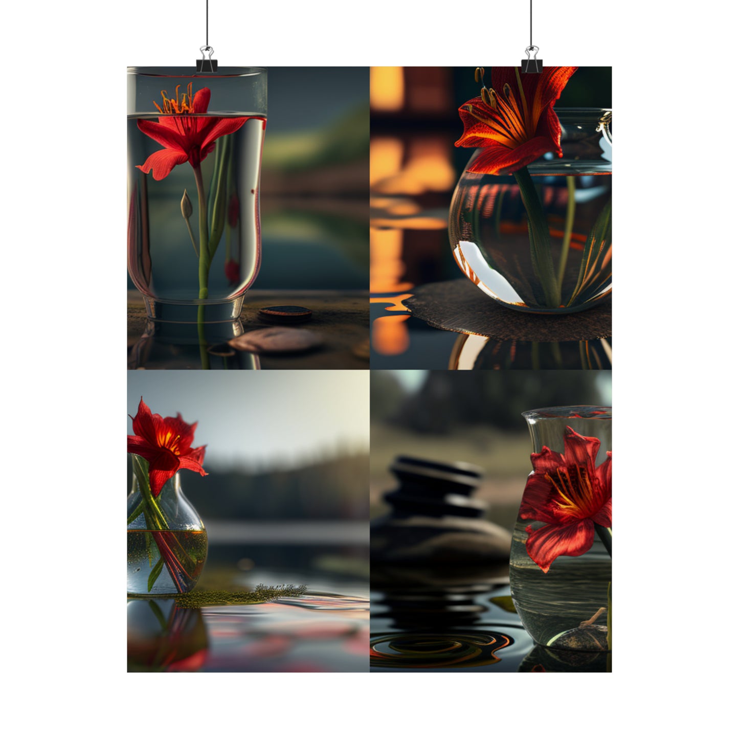 Premium Matte Vertical Posters Red Lily in a Glass vase 5