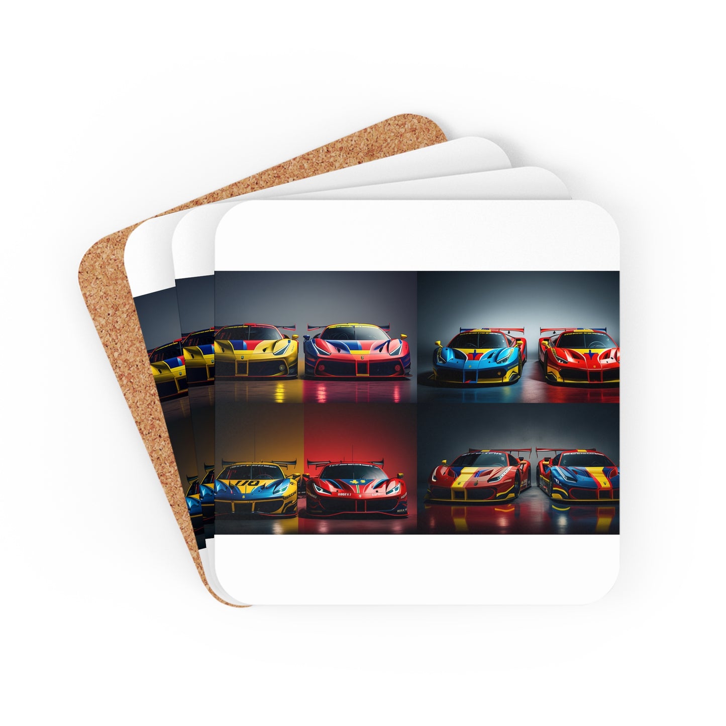 Corkwood Coaster Set Ferrari Red Blue 5