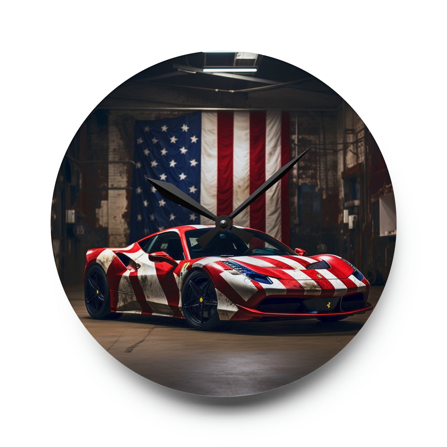 Acrylic Wall Clock American Flag Farrari 2