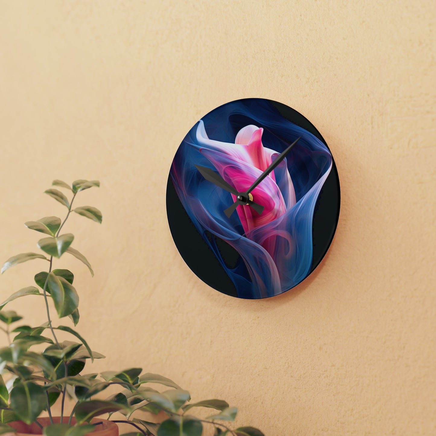 Acrylic Wall Clock Pink & Blue Tulip Rose 3