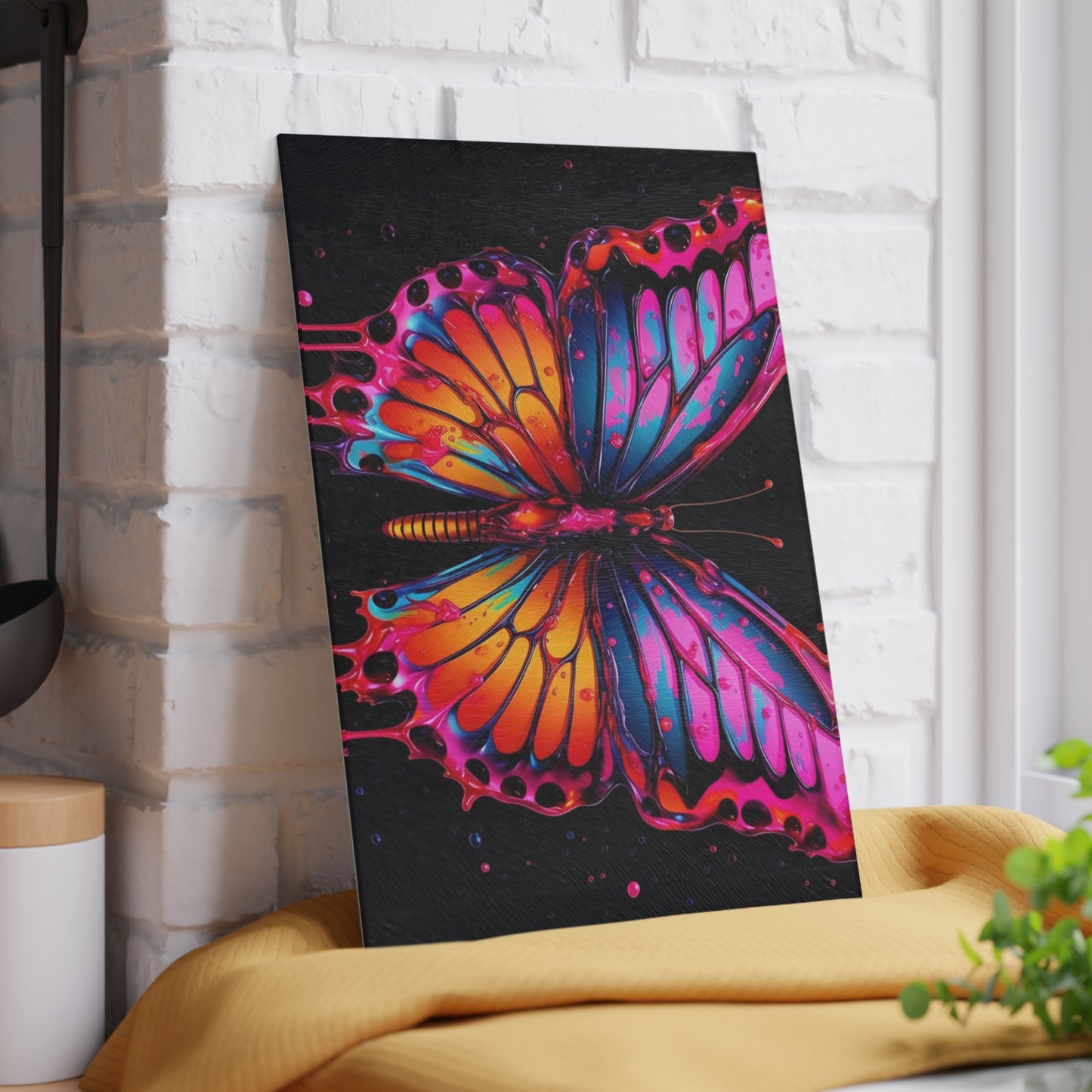 Glass Cutting Board Pink Butterfly Flair 1