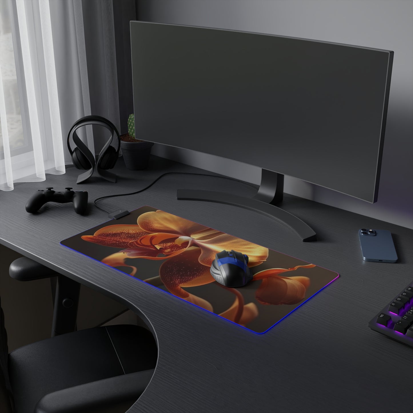 LED Gaming Mouse Pad Orange Orchid 1