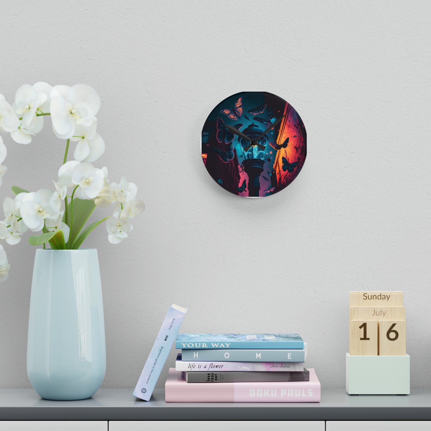 Acrylic Wall Clock Street Light Butterfly 2