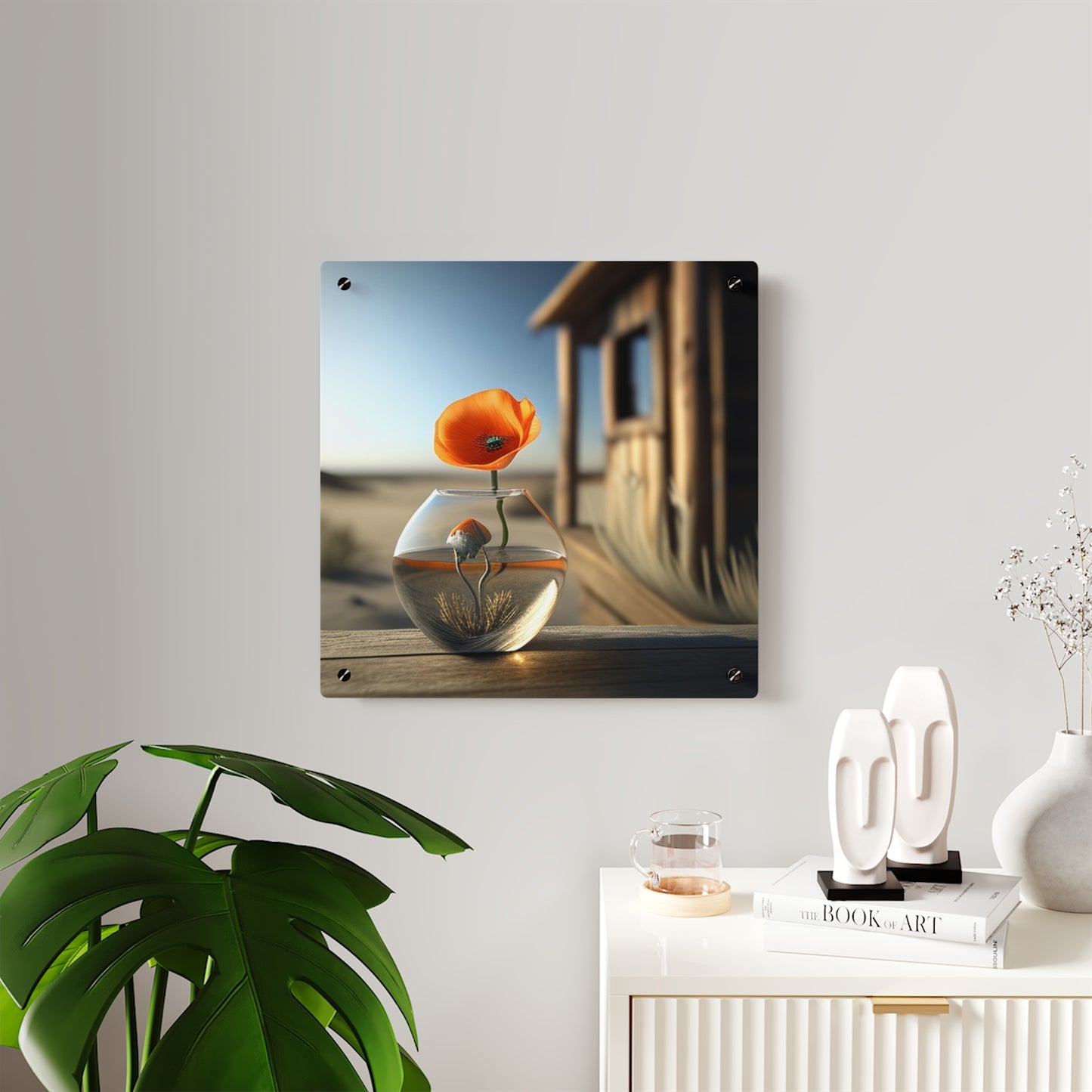 Acrylic Wall Art Panels Orange Poppy in a Vase 1