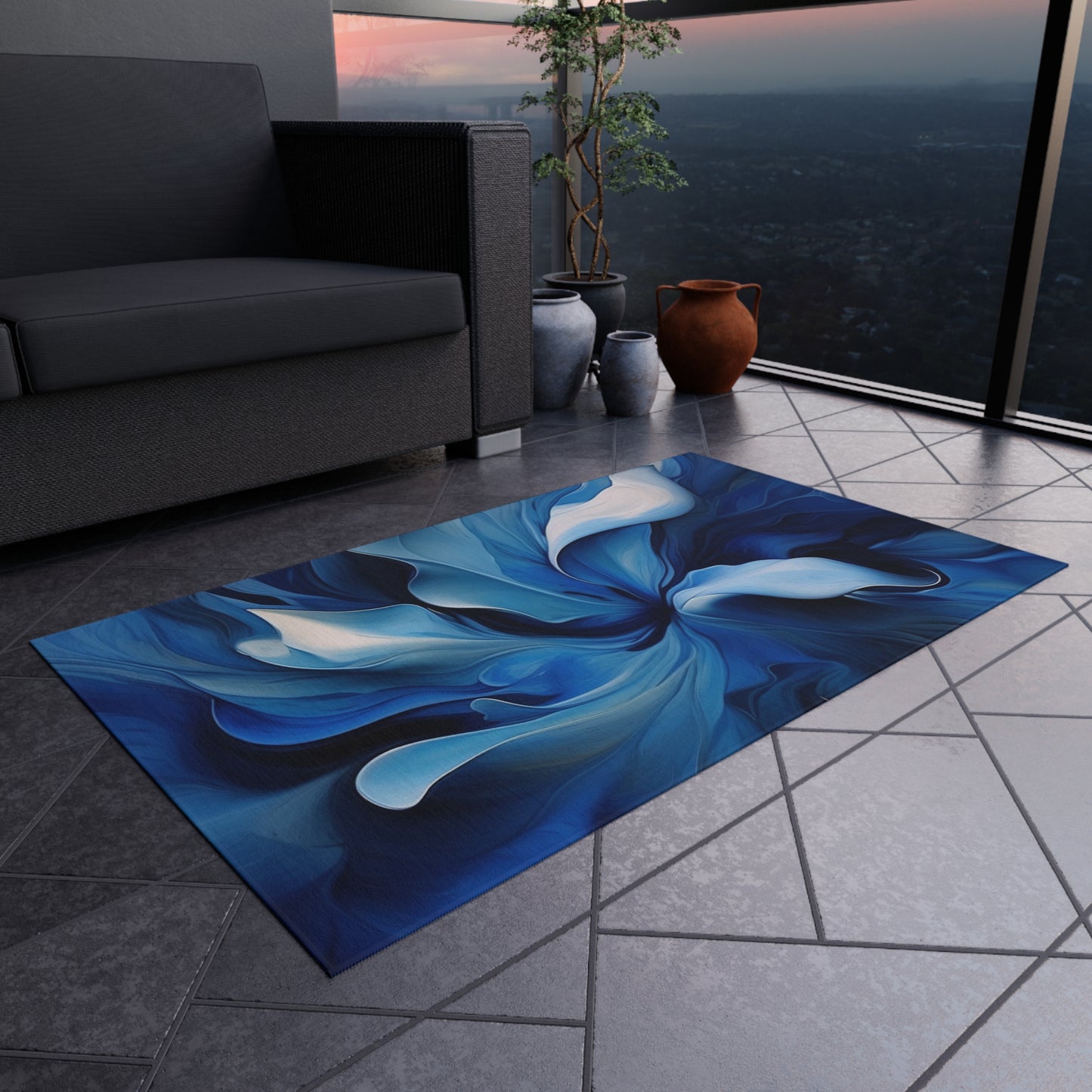 Outdoor Rug  Abstract Blue Tulip 4