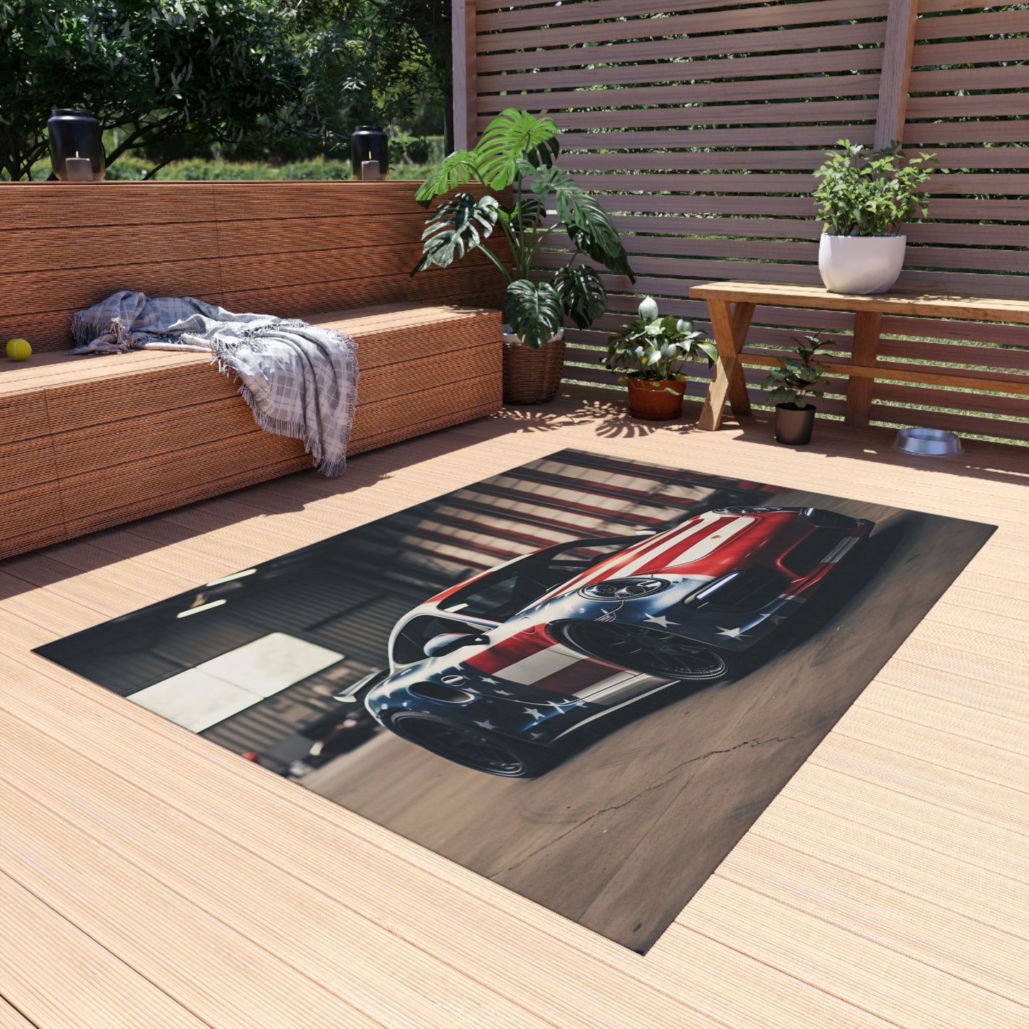 Outdoor Rug  American Flag Porsche 2