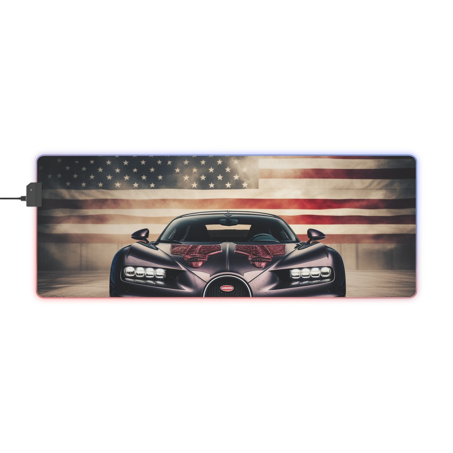 LED Gaming Mouse Pad American Flag Background Bugatti 2