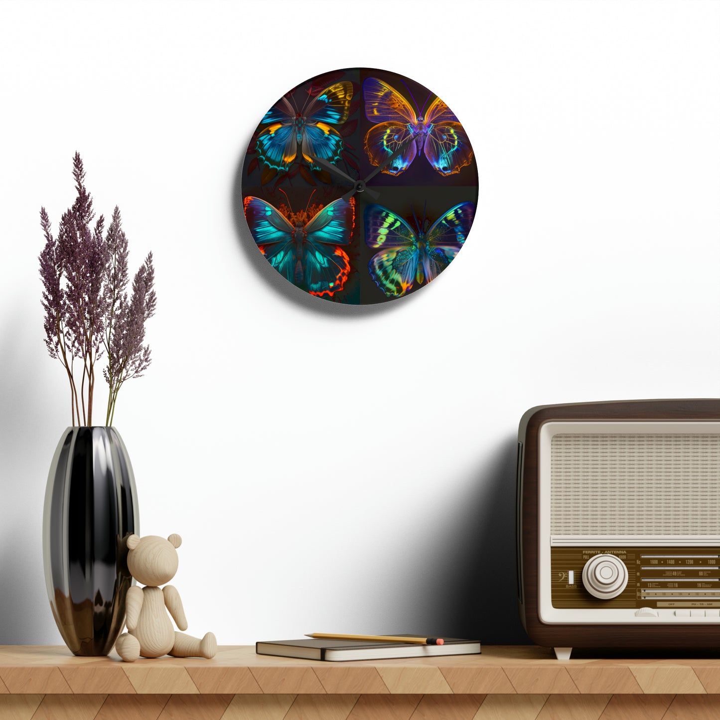 Acrylic Wall Clock Neon Butterfly Flair 5