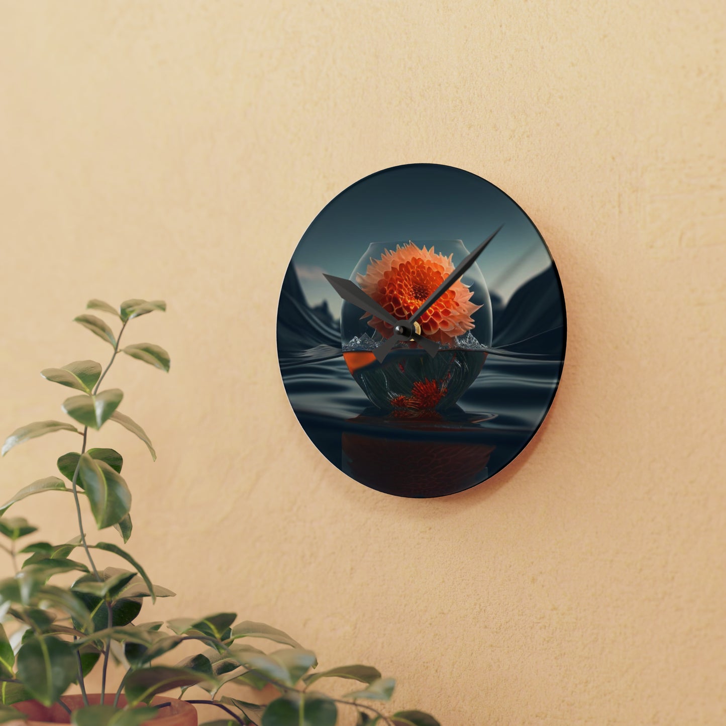 Acrylic Wall Clock Dahlia Orange 3