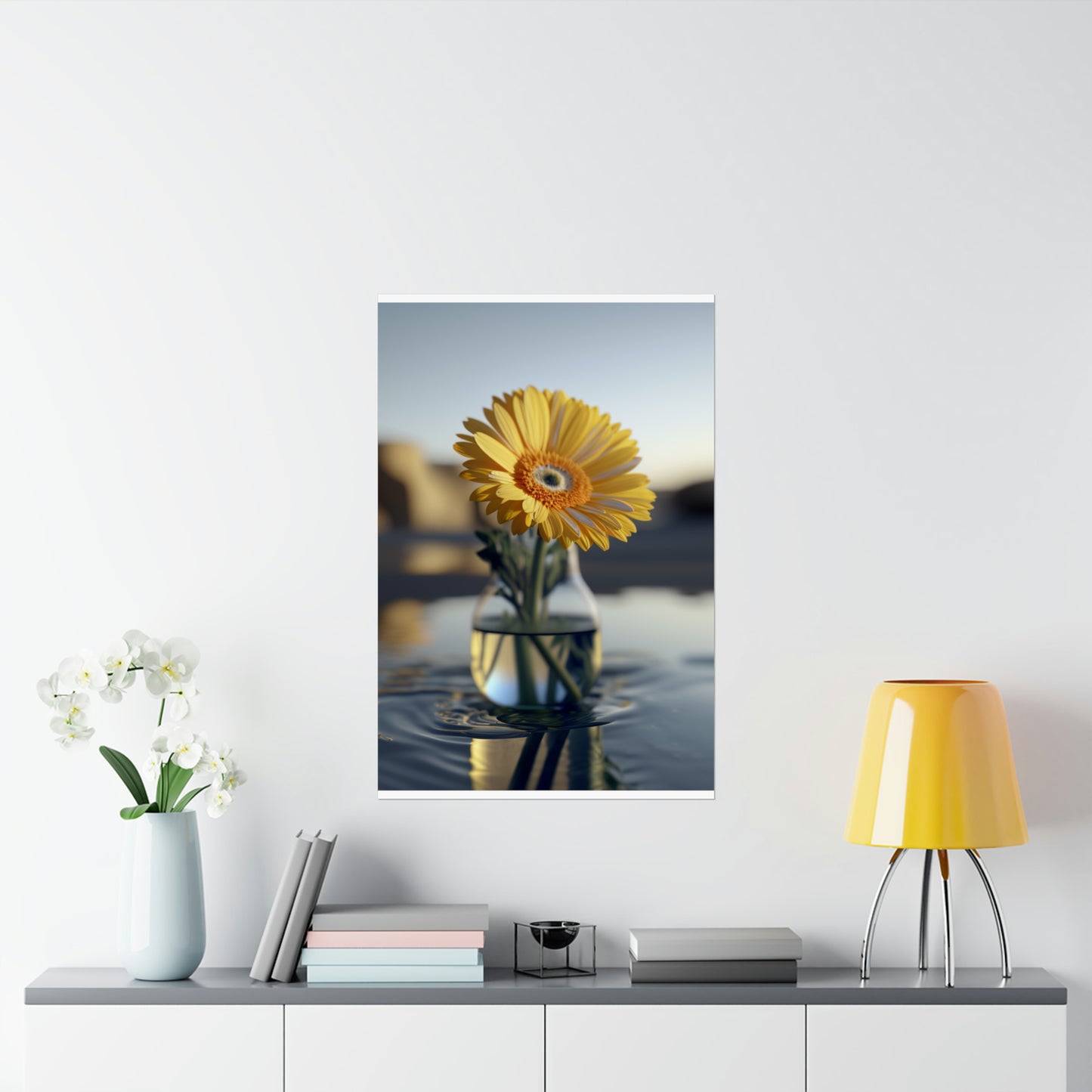 Premium Matte Vertical Posters yello Gerbera glass 4