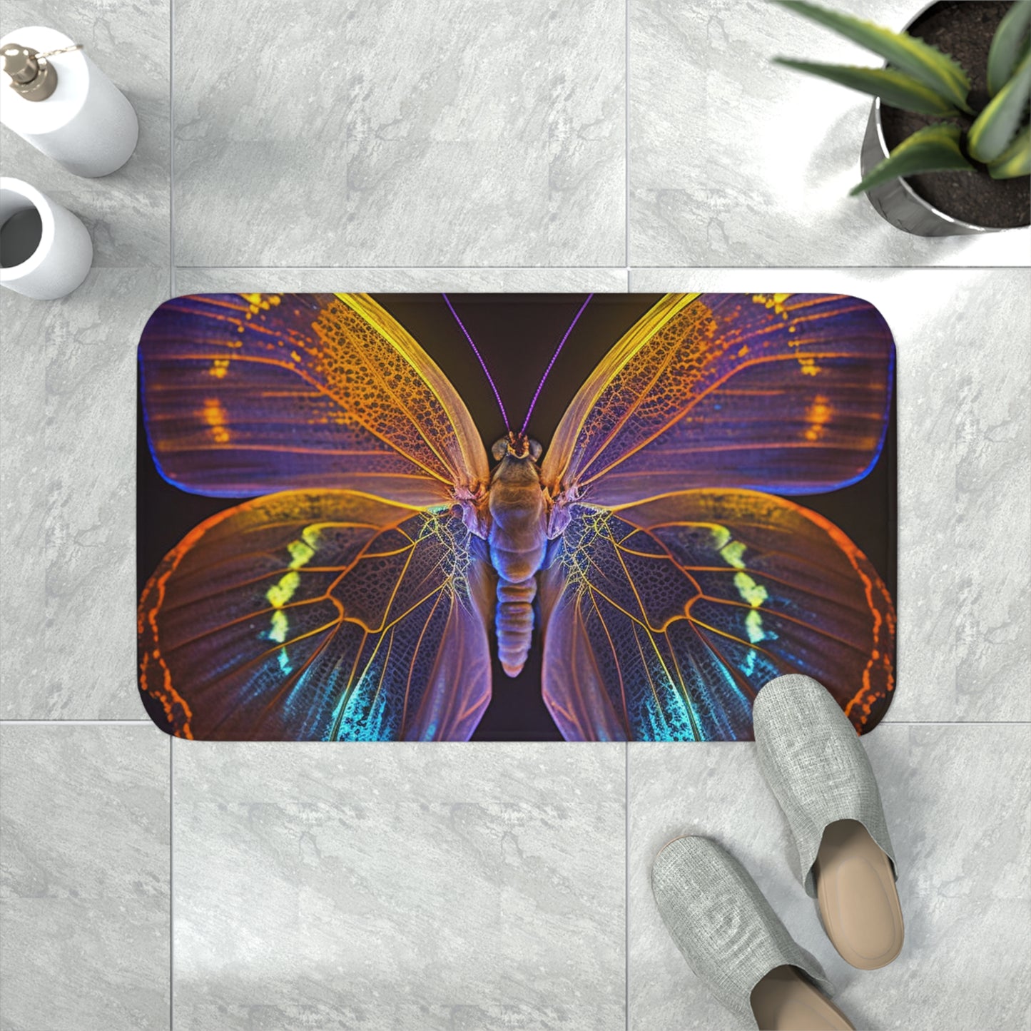 Memory Foam Bath Mat Neon Butterfly Flair 2