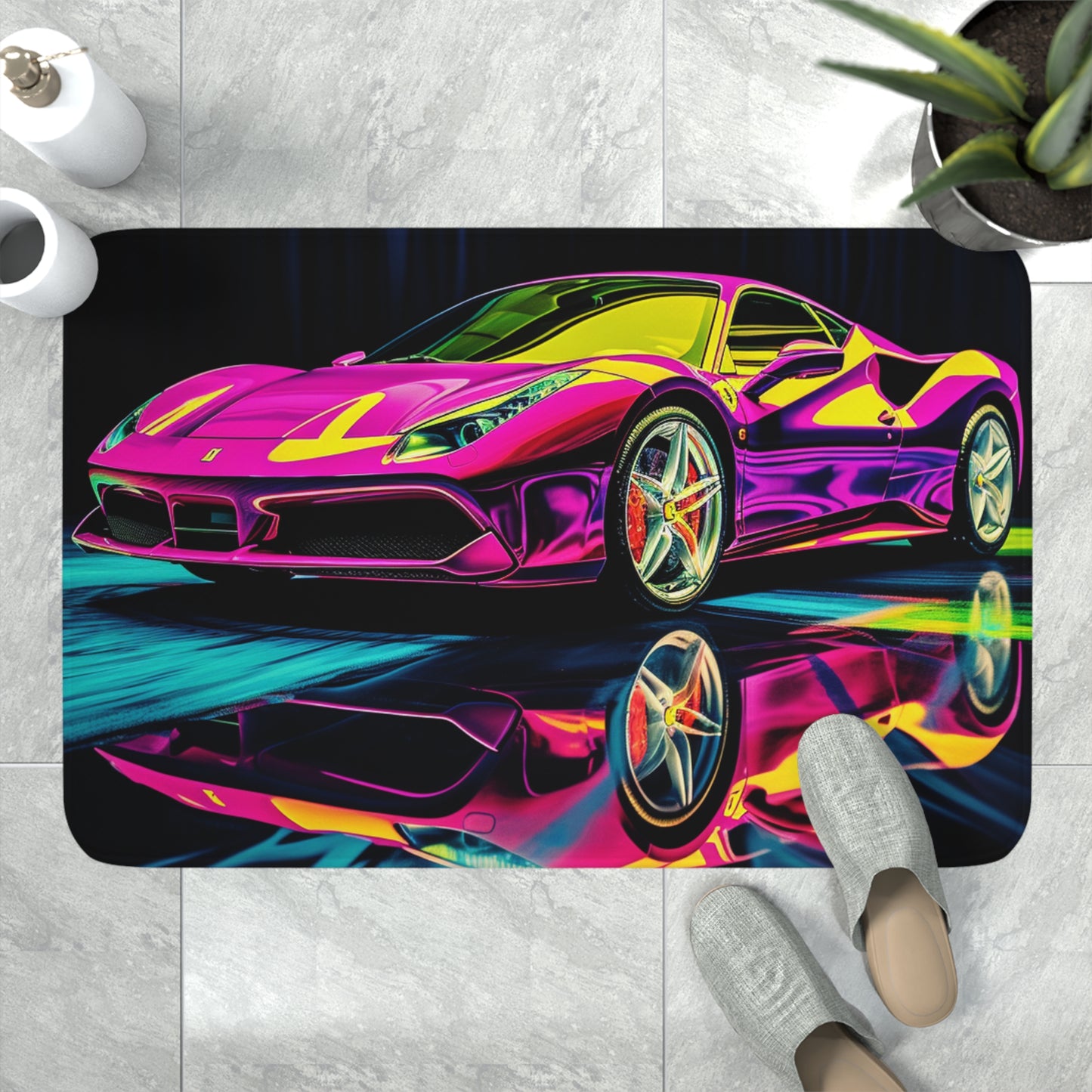 Memory Foam Bath Mat Pink Ferrari Macro 3