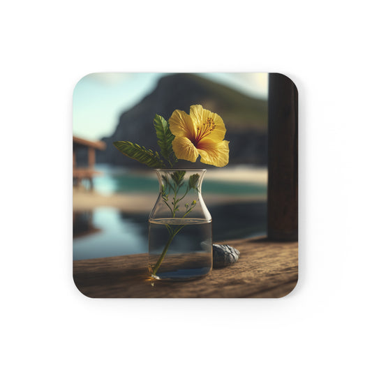 Corkwood Coaster Set Yellow Hibiscus Wood 4