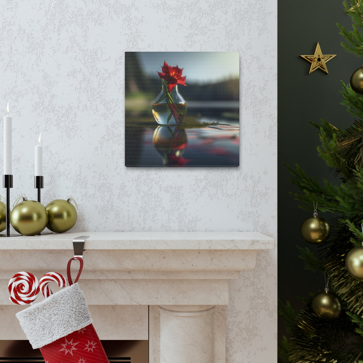 Canvas Gallery Wraps Red Lily in a Glass vase 3