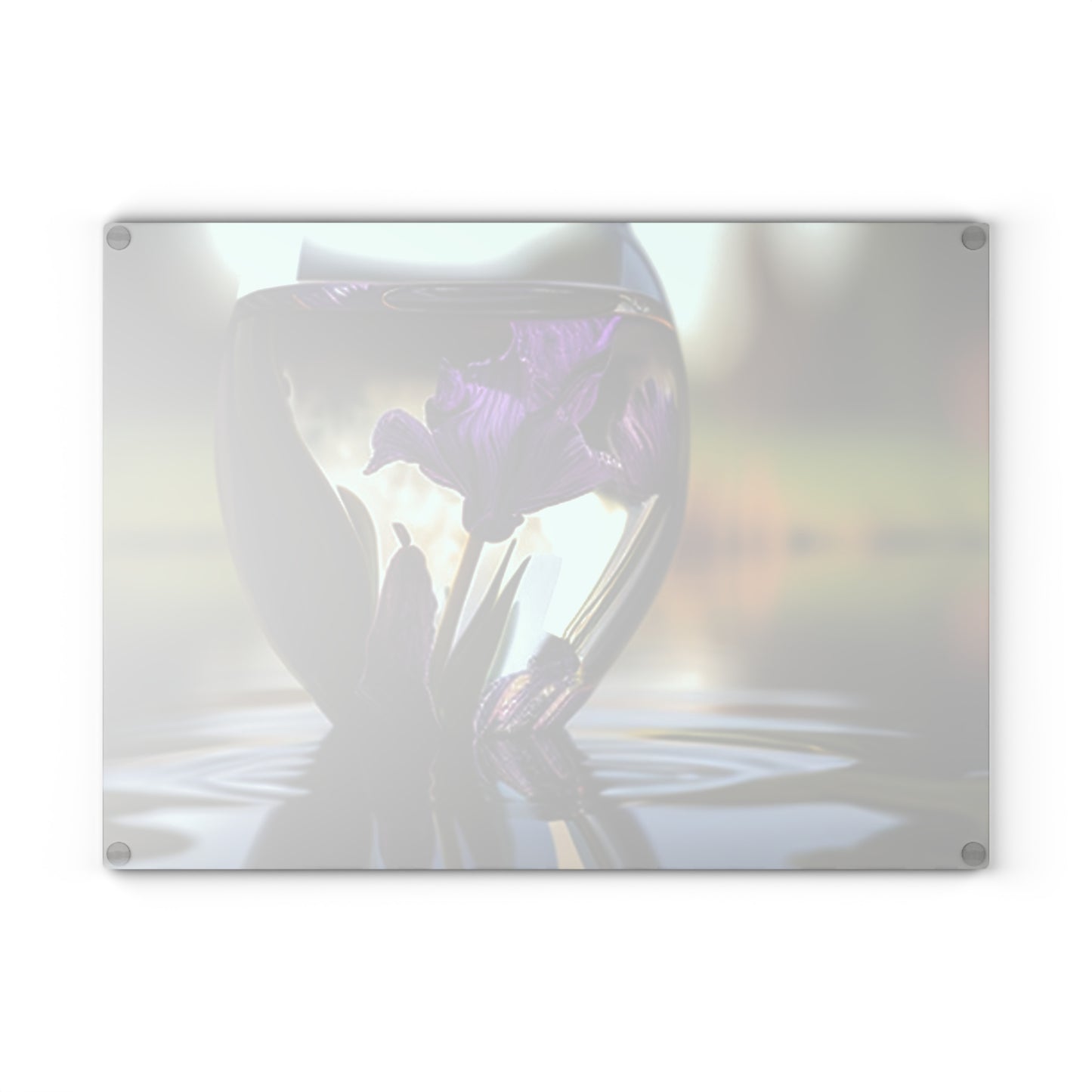 Glass Cutting Board Purple Iris in a vase 3