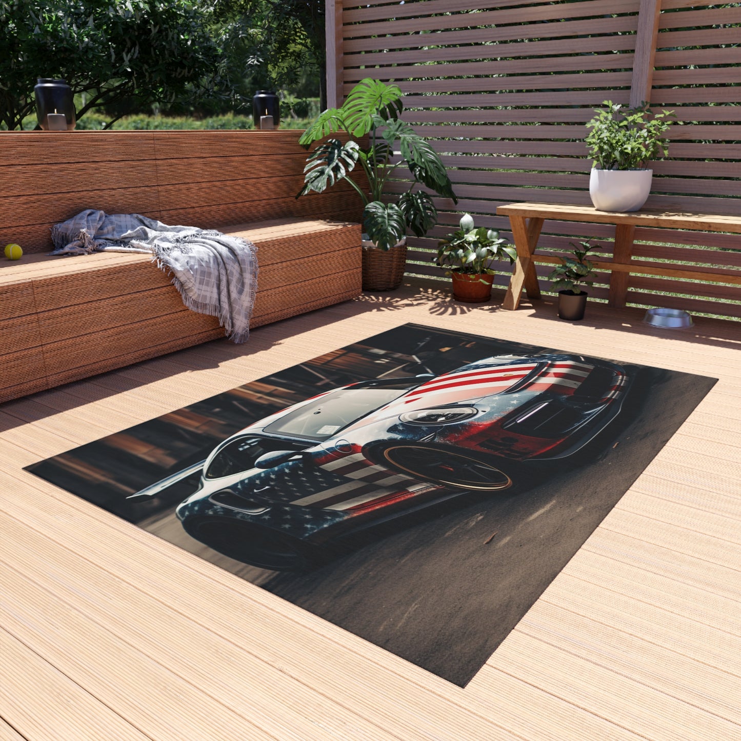 Outdoor Rug  American Flag Porsche 3