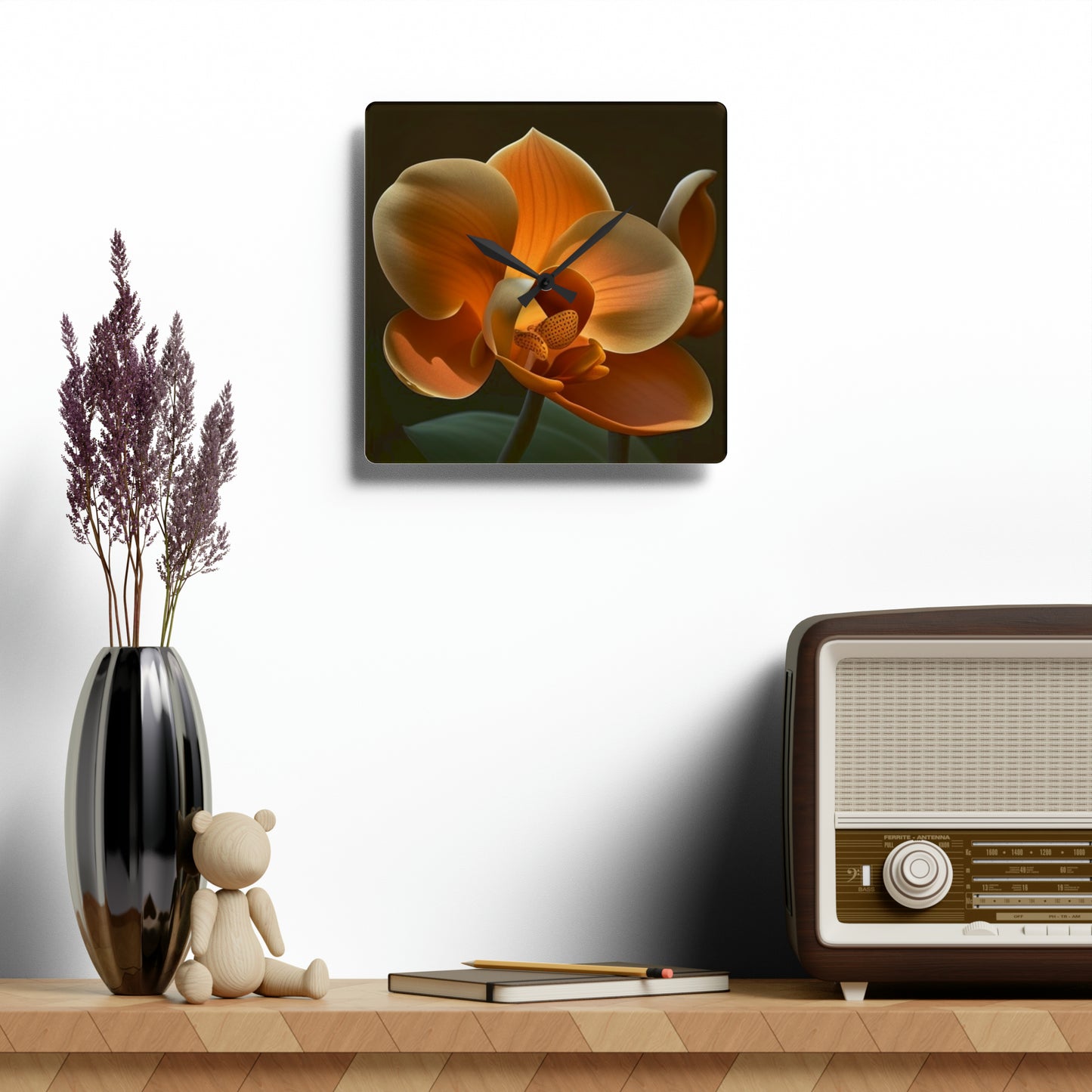 Acrylic Wall Clock Orange Orchid 4