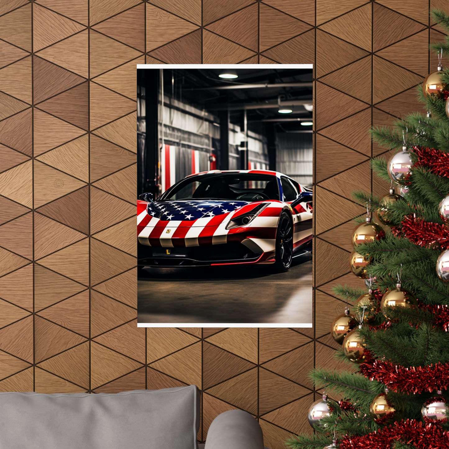 Premium Matte Vertical Posters American Flag Farrari 3