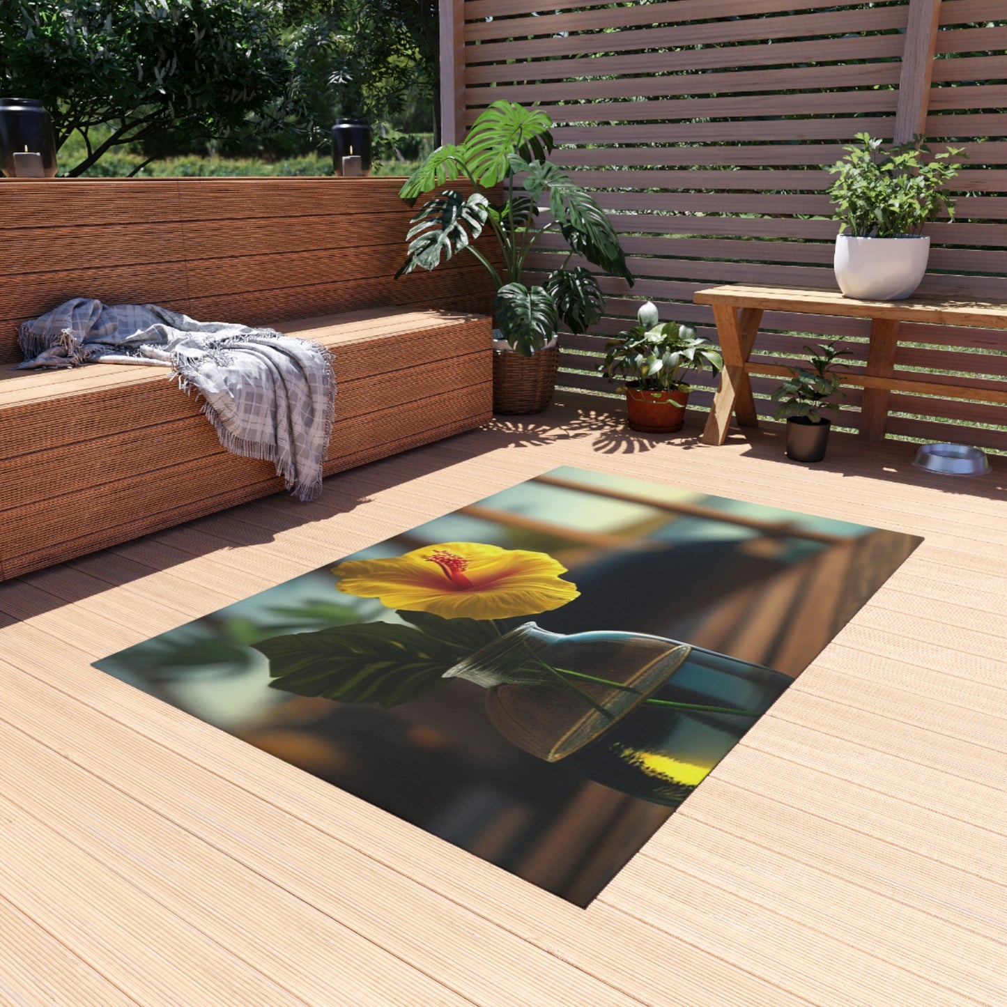 Outdoor Rug  Yellow Hibiscus Wood 2