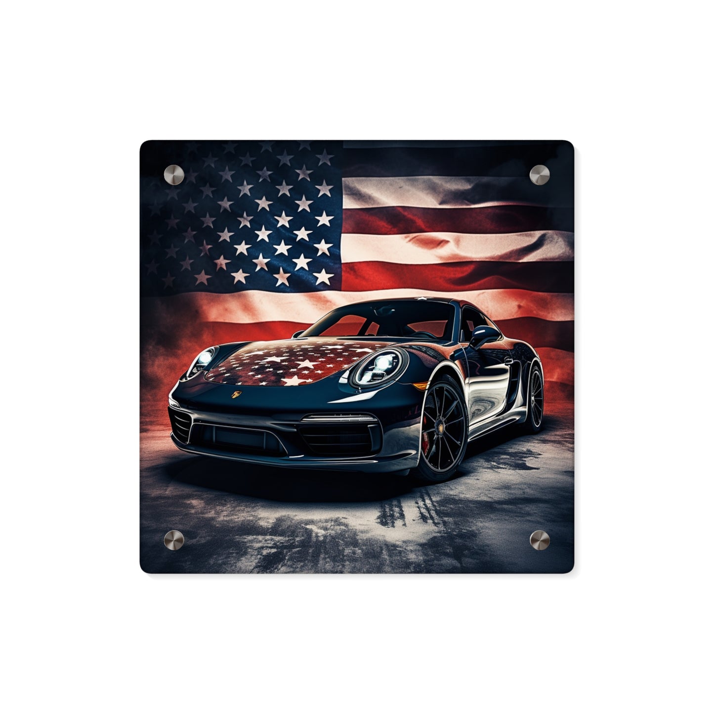 Acrylic Wall Art Panels Abstract American Flag Background Porsche 2