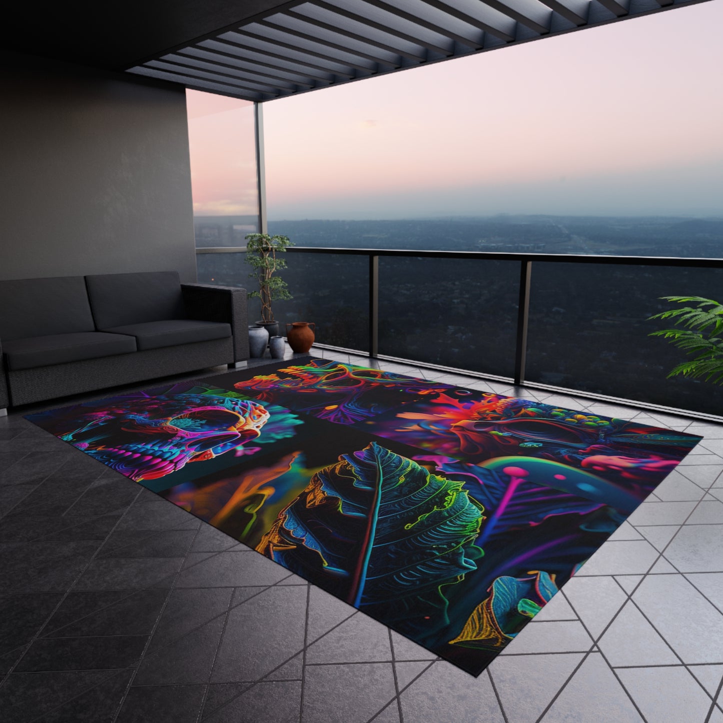 Outdoor Rug  Florescent Skull Death 5
