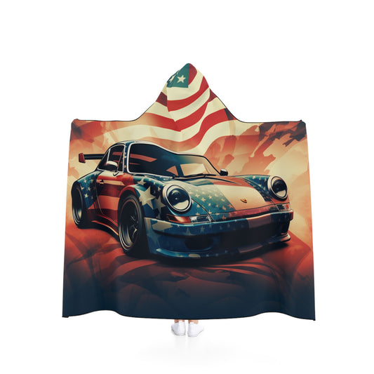 Hooded Blanket Abstract American Flag Background Porsche 4