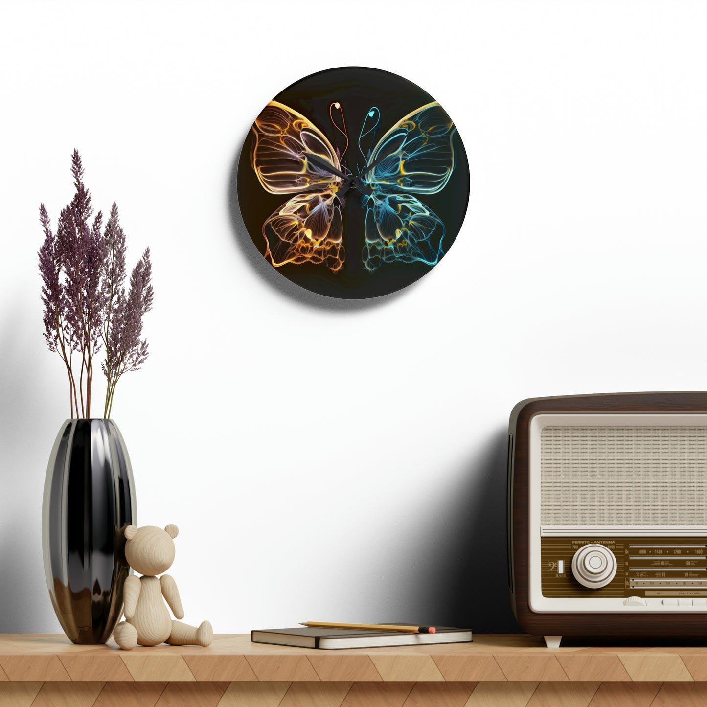 Acrylic Wall Clock Neon Glo Butterfly 3