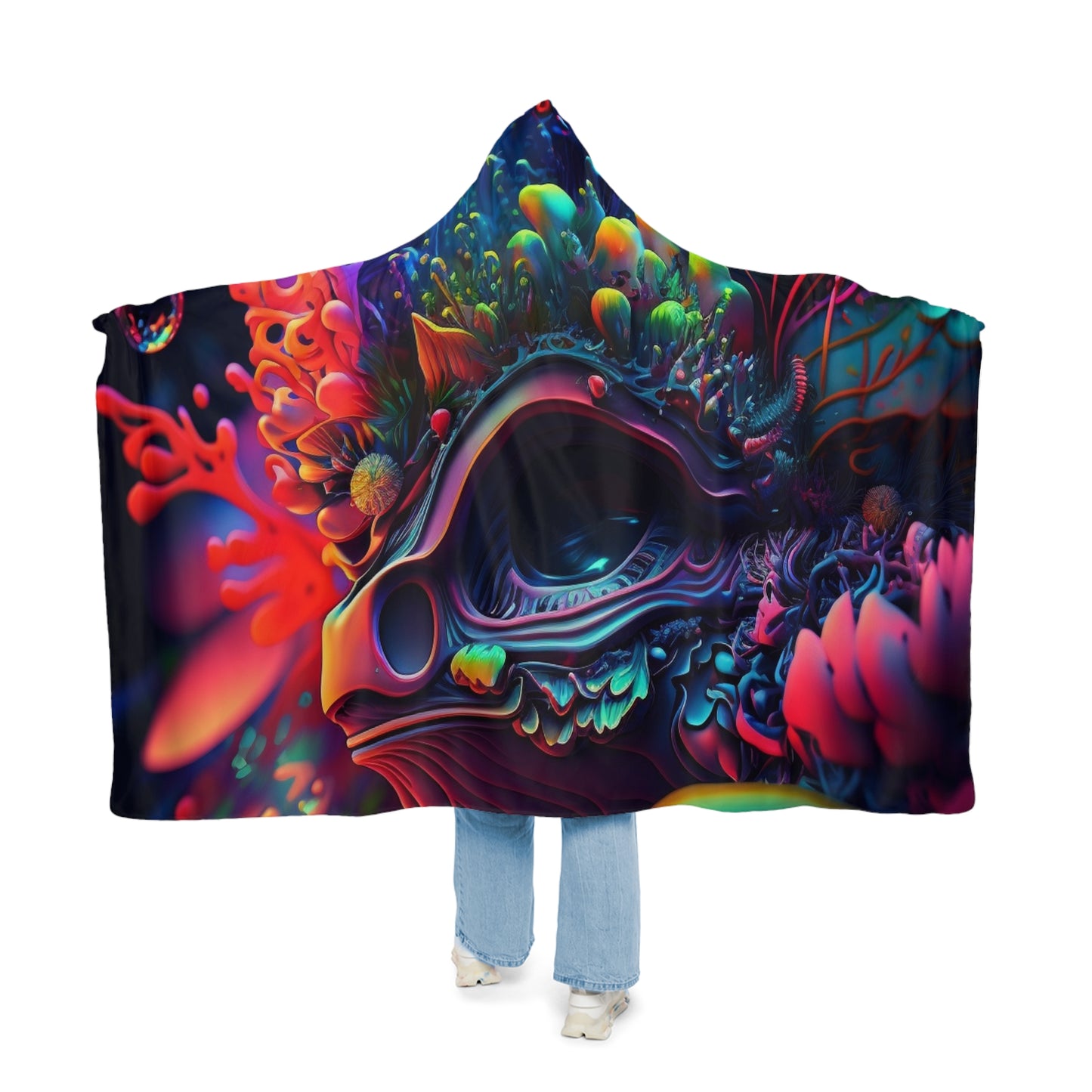 Snuggle Hooded Blanket Florescent Skull Death 2