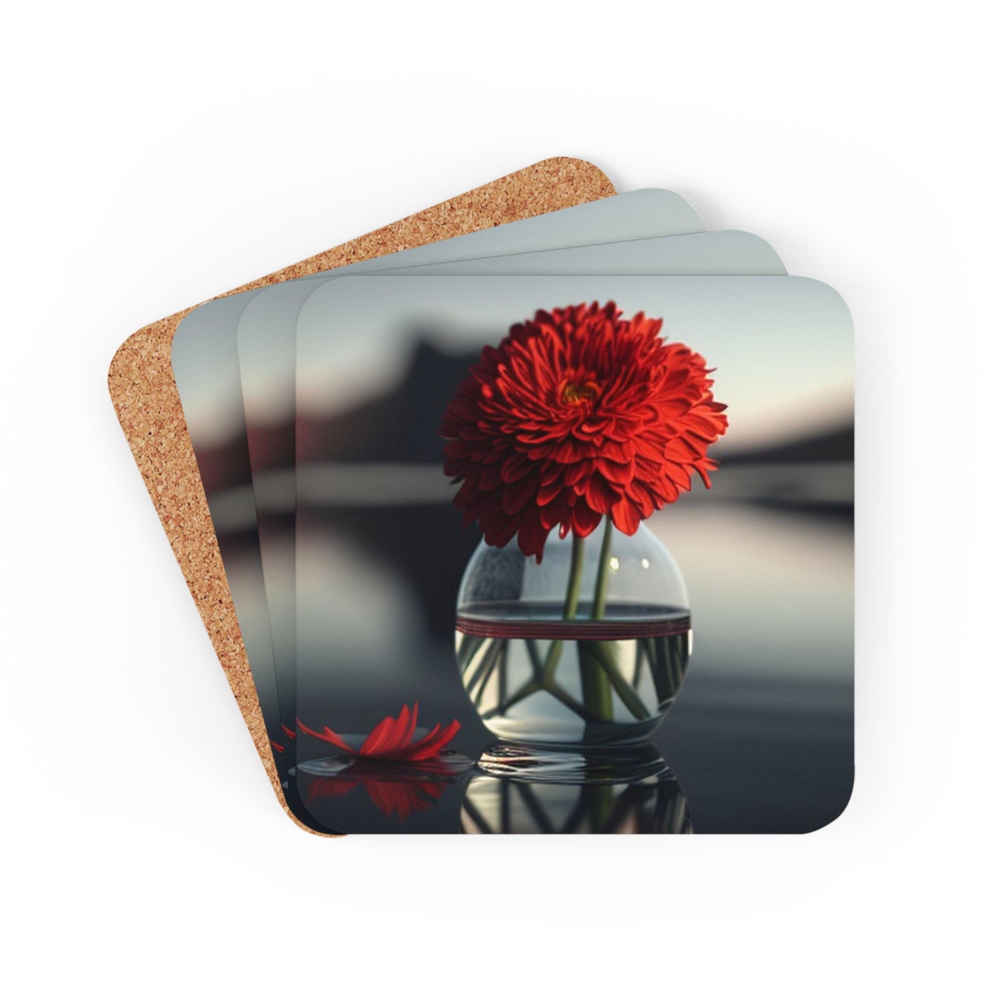 Corkwood Coaster Set Chrysanthemum 2