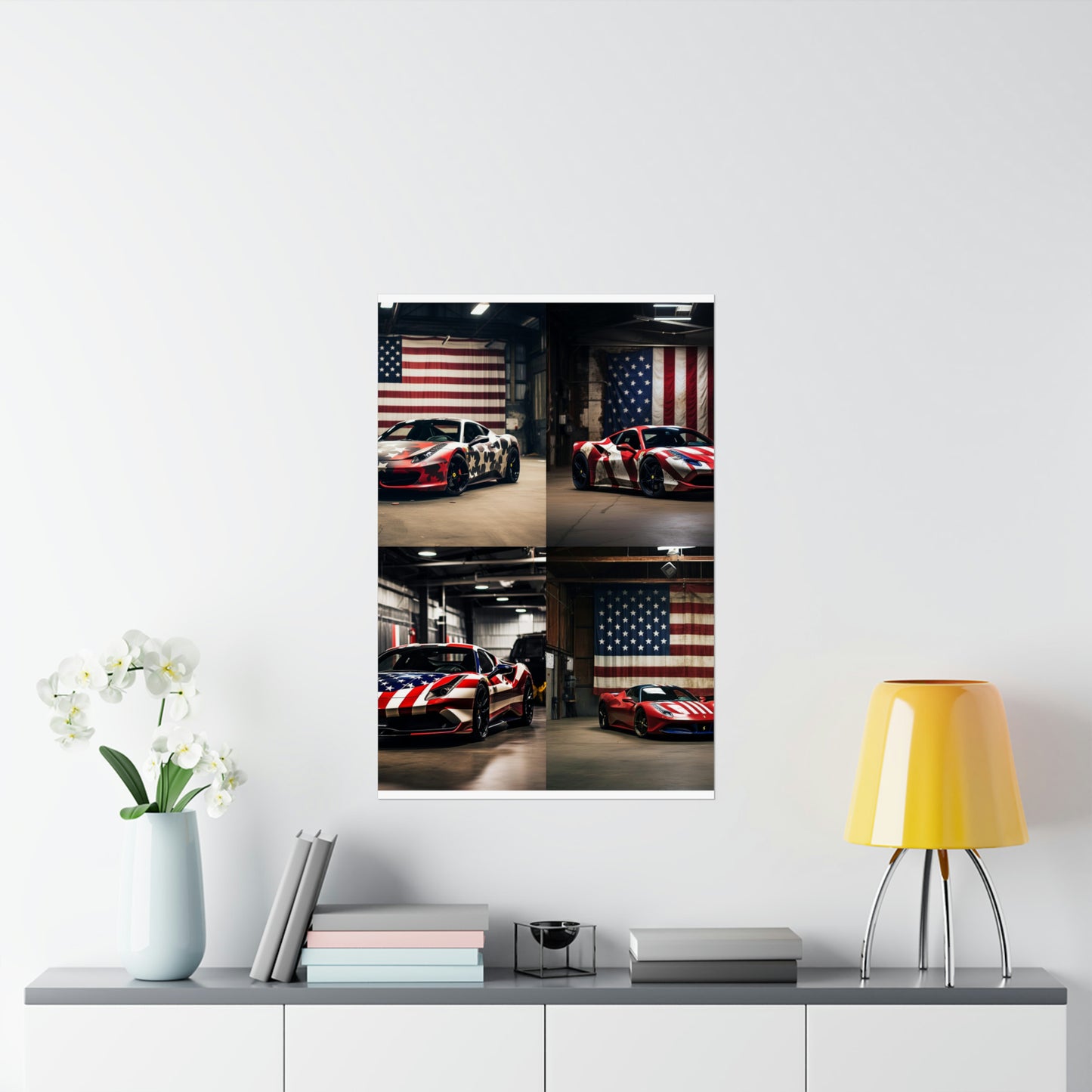 Premium Matte Vertical Posters American Flag Farrari 5