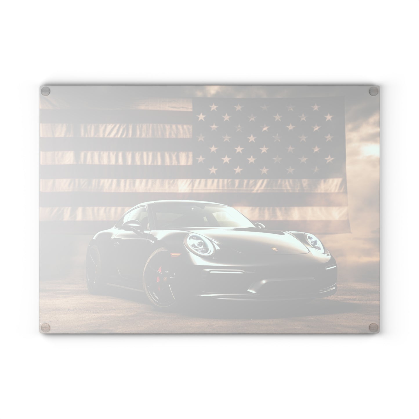 Glass Cutting Board American Flag Background Porsche 4