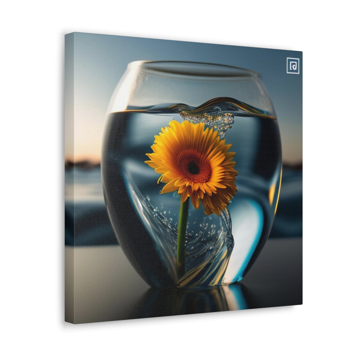 Canvas Gallery Wraps yello Gerbera glass 3