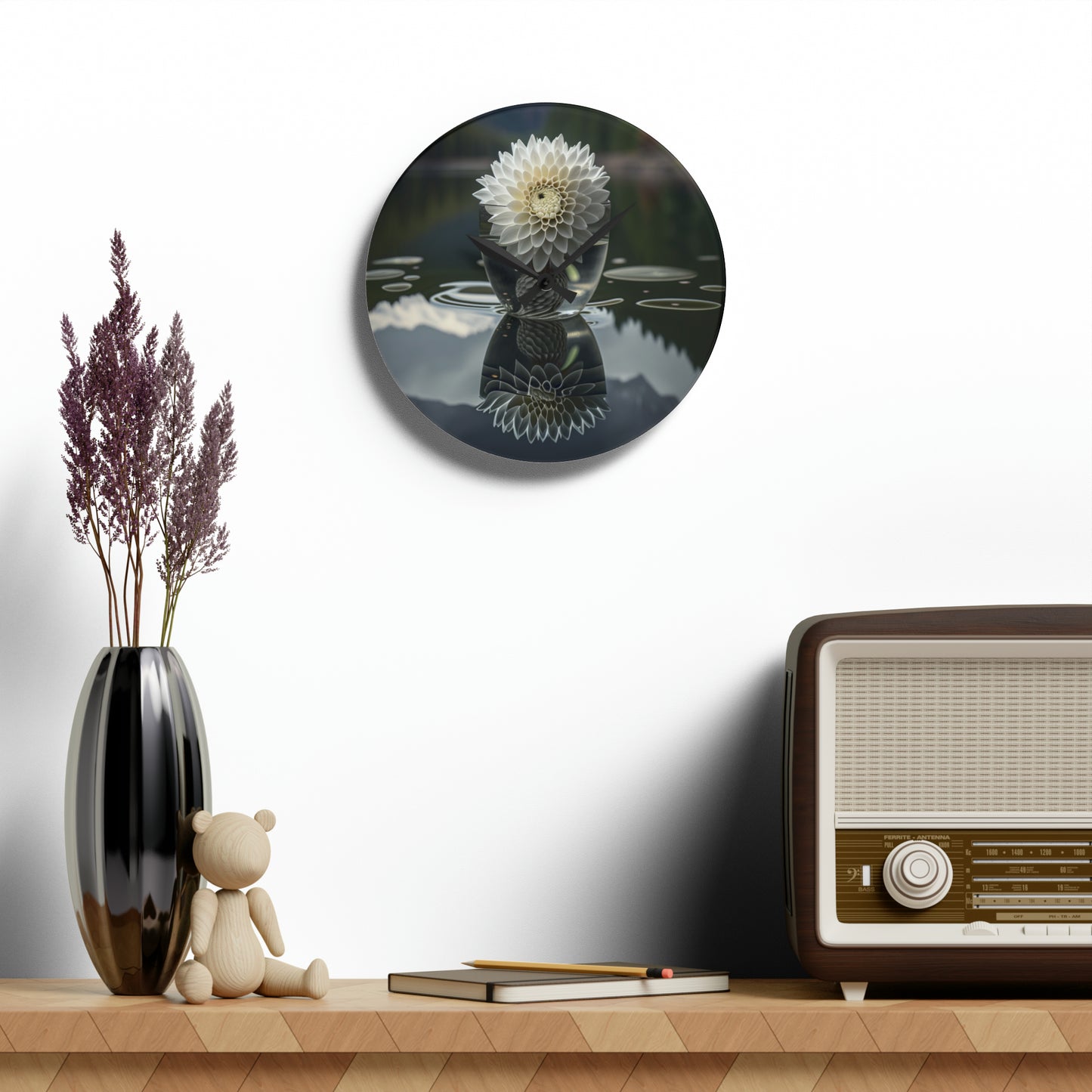 Acrylic Wall Clock White Dahlia 3