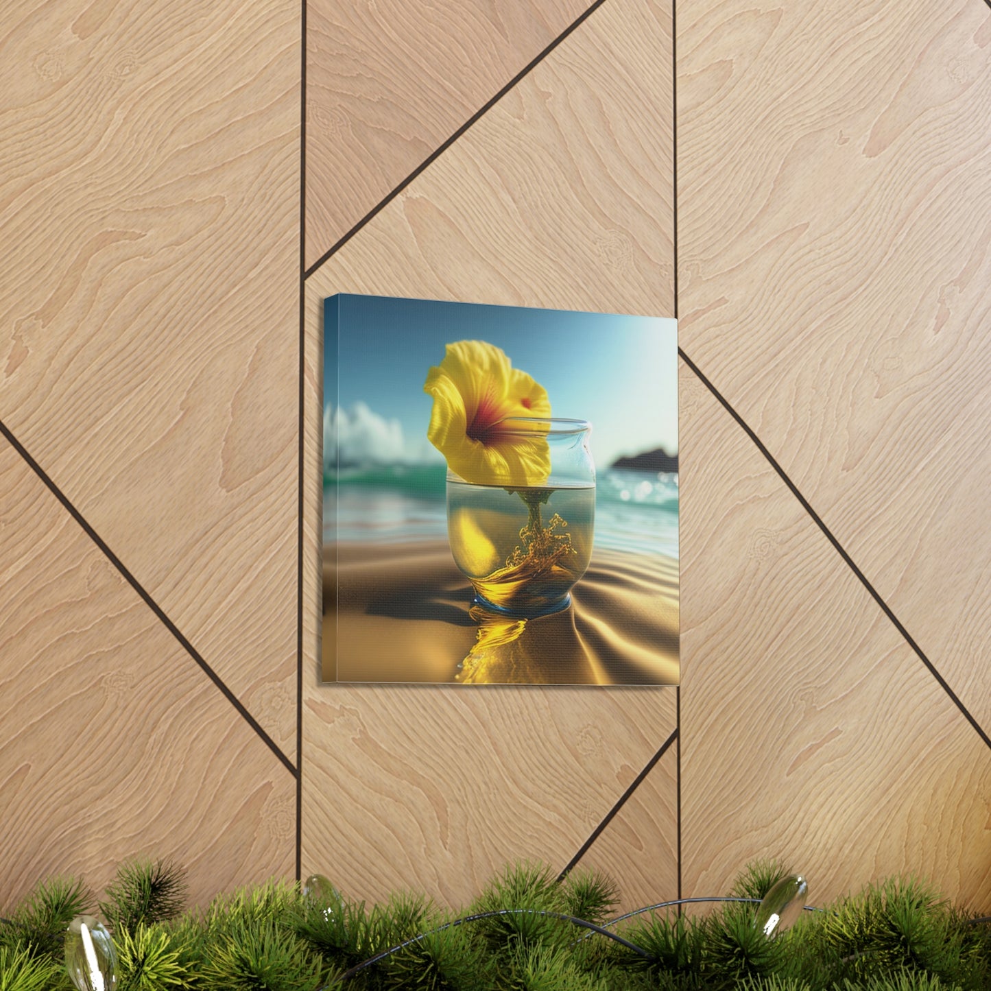 Canvas Gallery Wraps Yellow Hibiscus glass 1