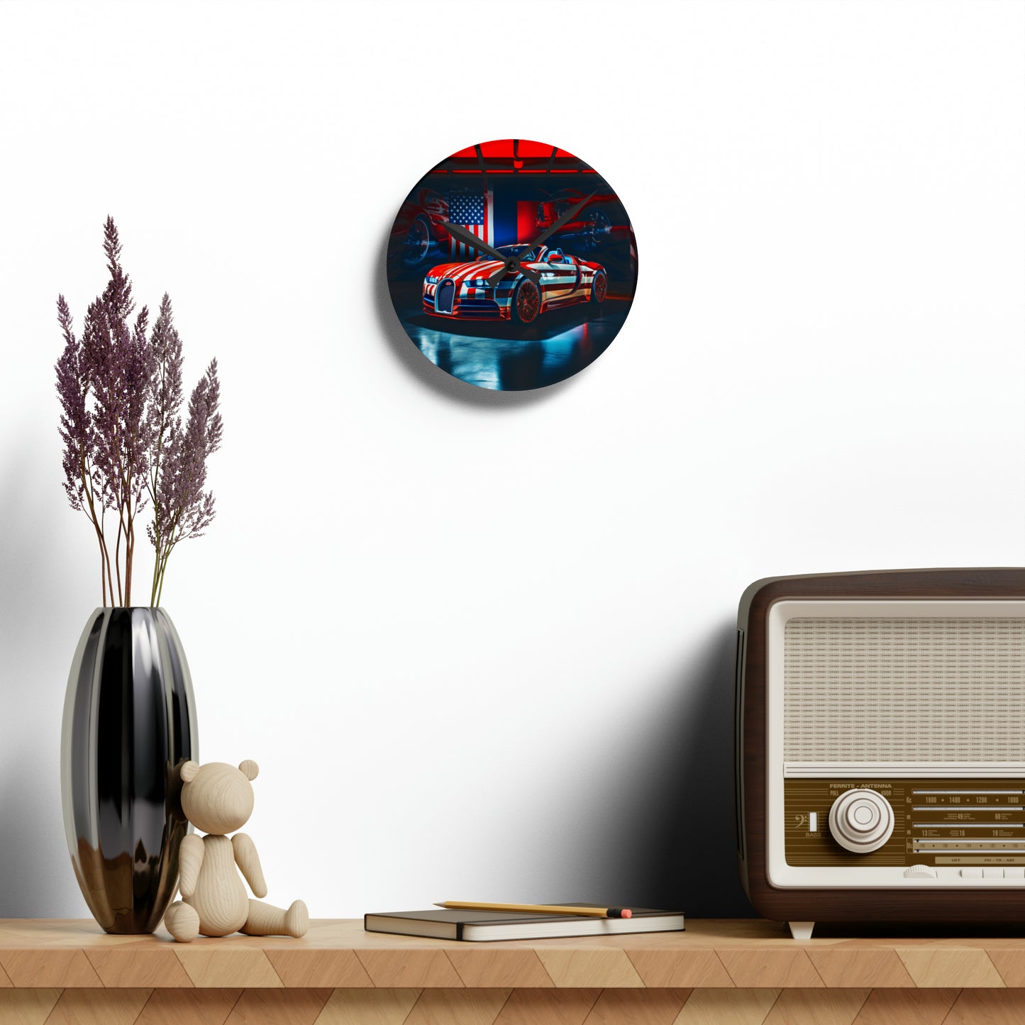 Acrylic Wall Clock Macro Bugatti American Flag 2