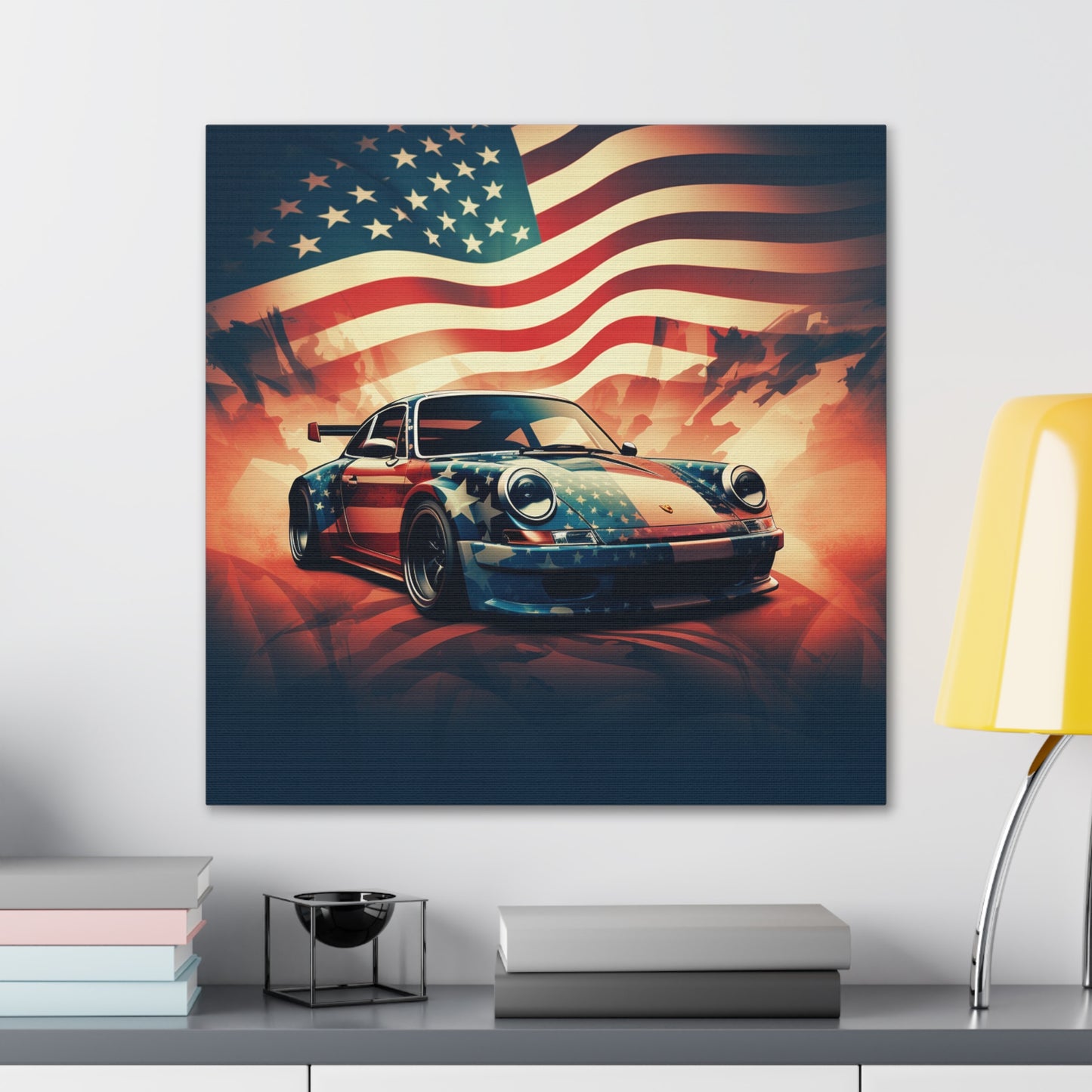 Canvas Gallery Wraps Abstract American Flag Background Porsche 4