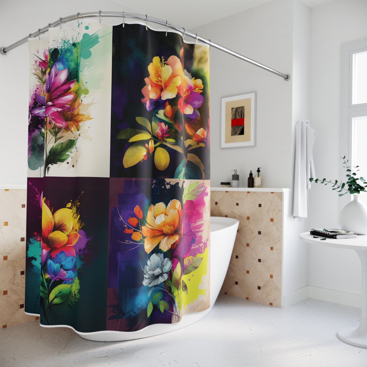Polyester Shower Curtain Bright Spring Flowers 5