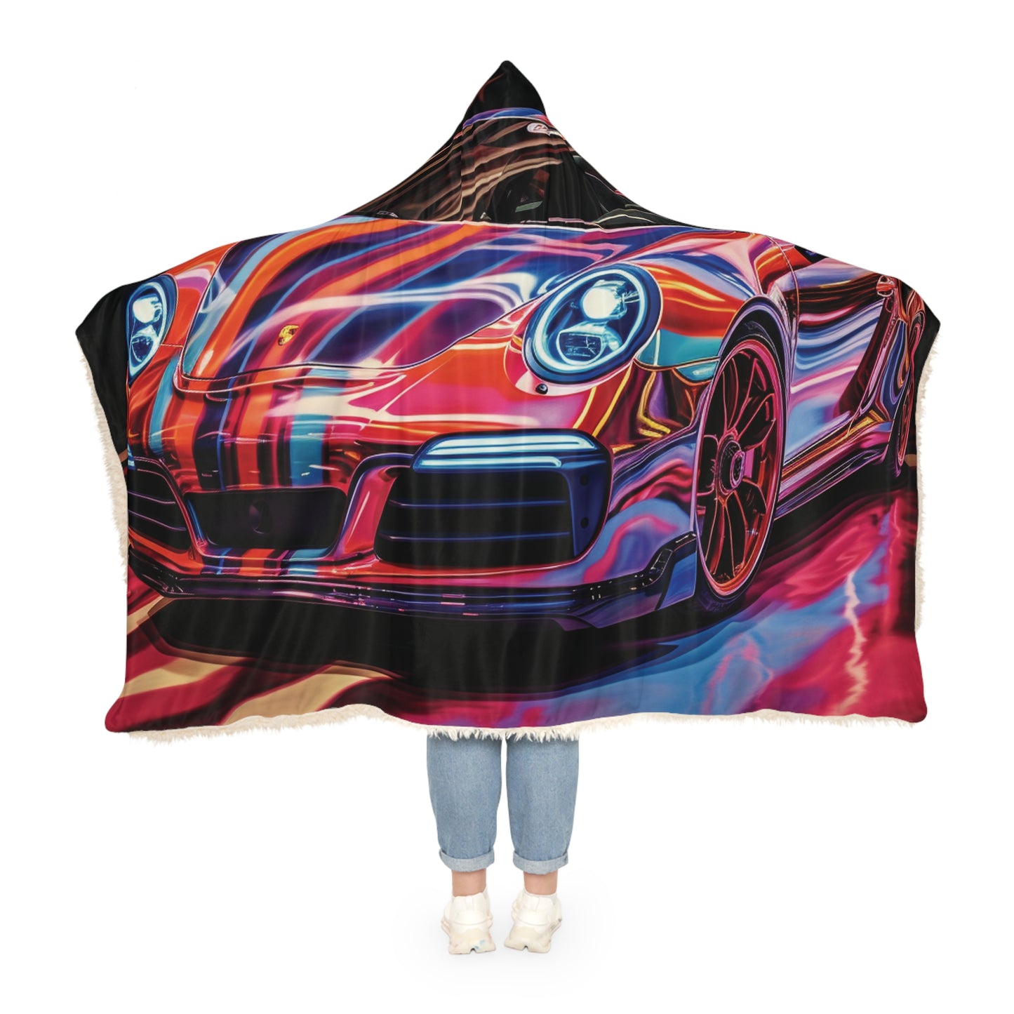 Snuggle Hooded Blanket Macro American Flag Porsche 4