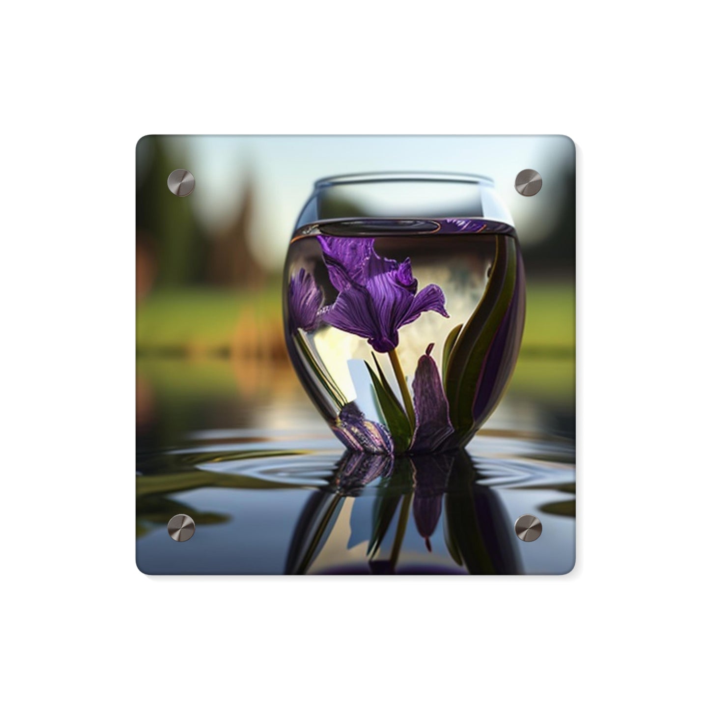 Acrylic Wall Art Panels Purple Iris in a vase 3