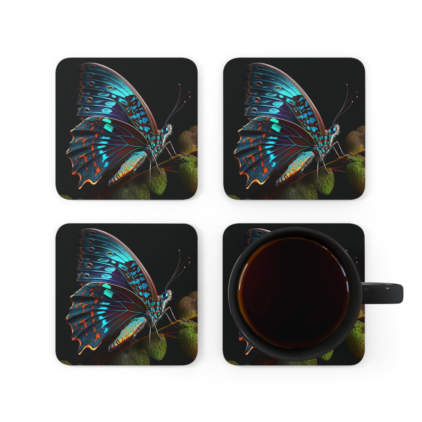 Corkwood Coaster Set Hue Neon Butterfly 2