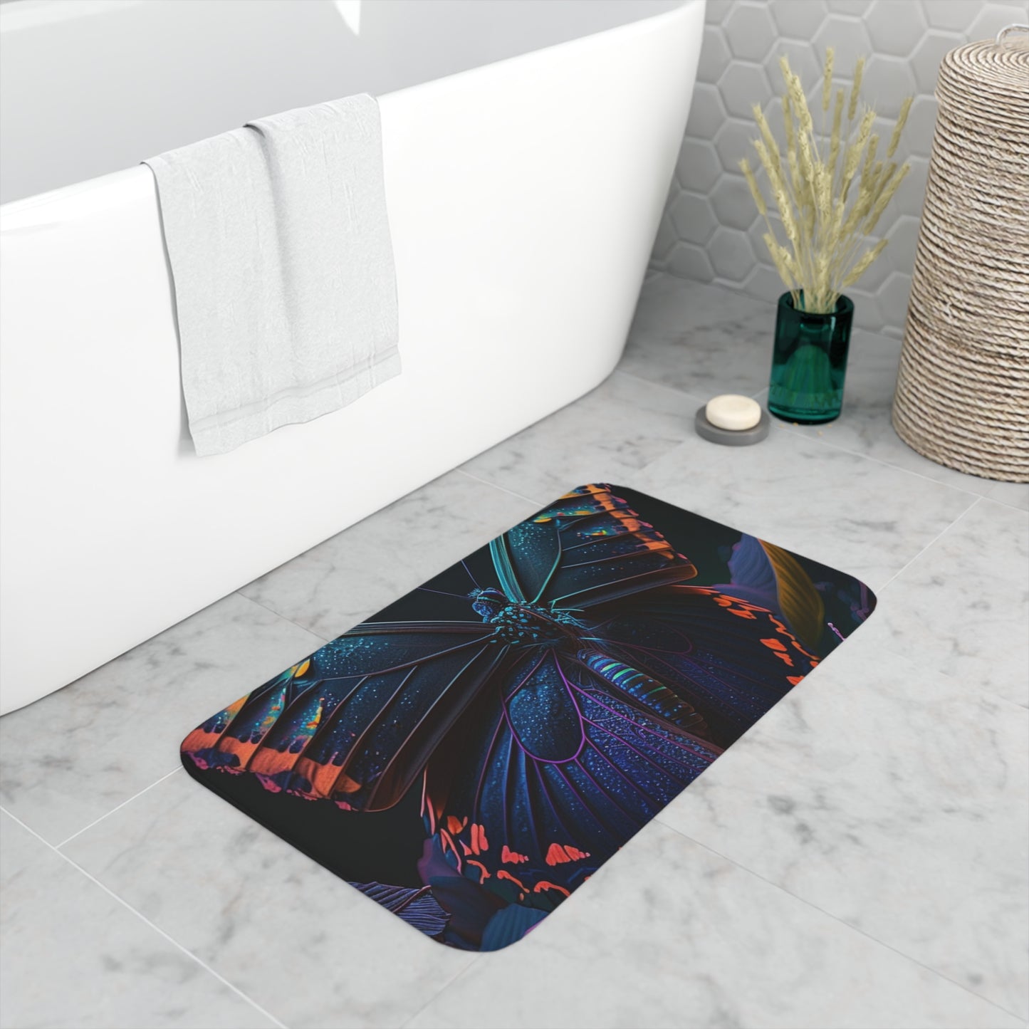 Memory Foam Bath Mat Hue Neon Butterfly 3