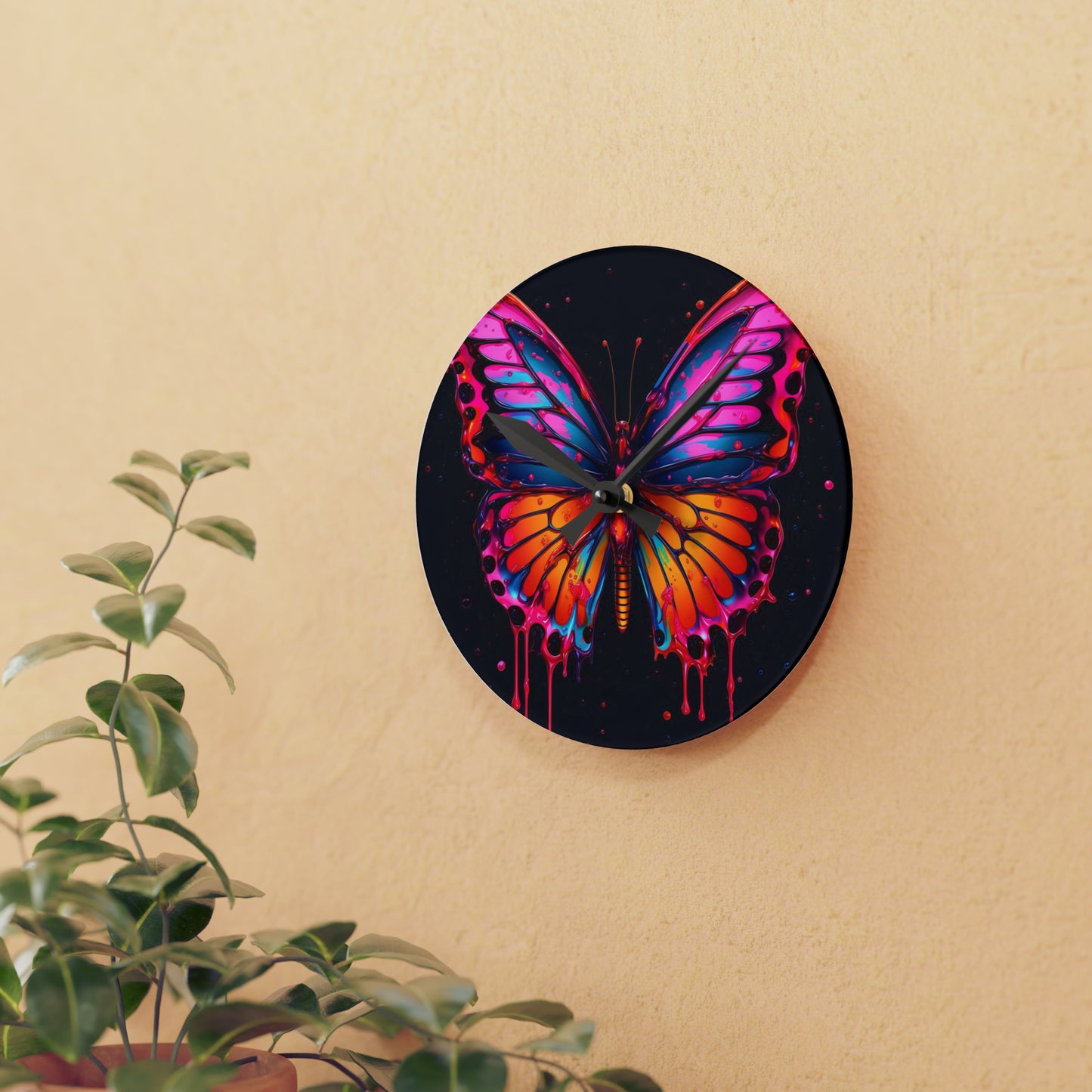 Acrylic Wall Clock Pink Butterfly Flair 1