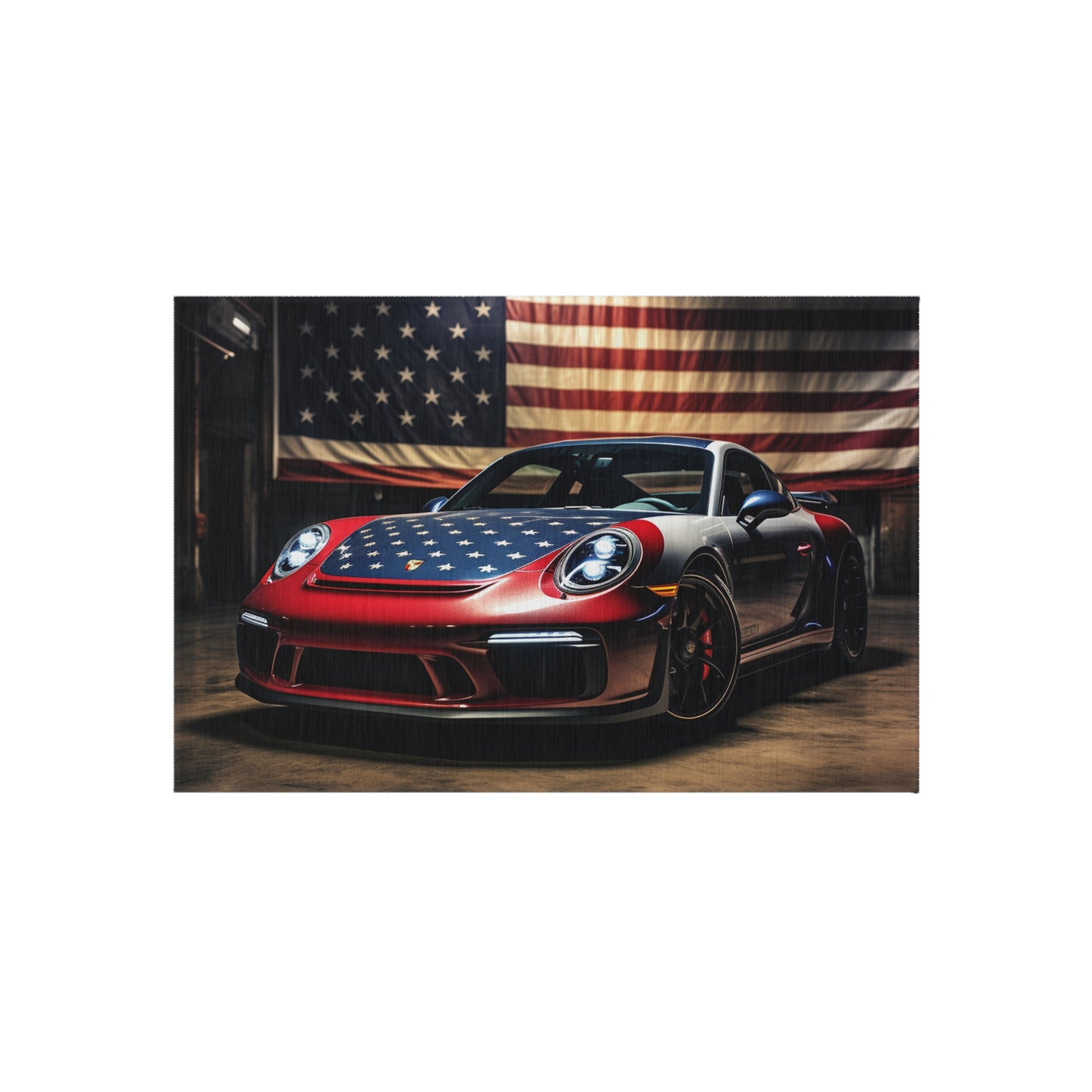 Outdoor Rug  American Flag Background Porsche 1