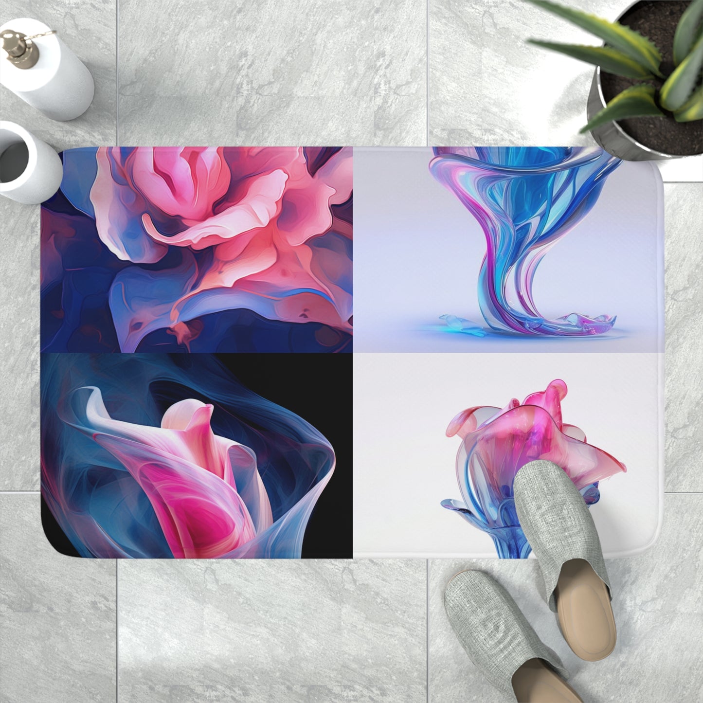 Memory Foam Bath Mat Pink & Blue Tulip Rose 5