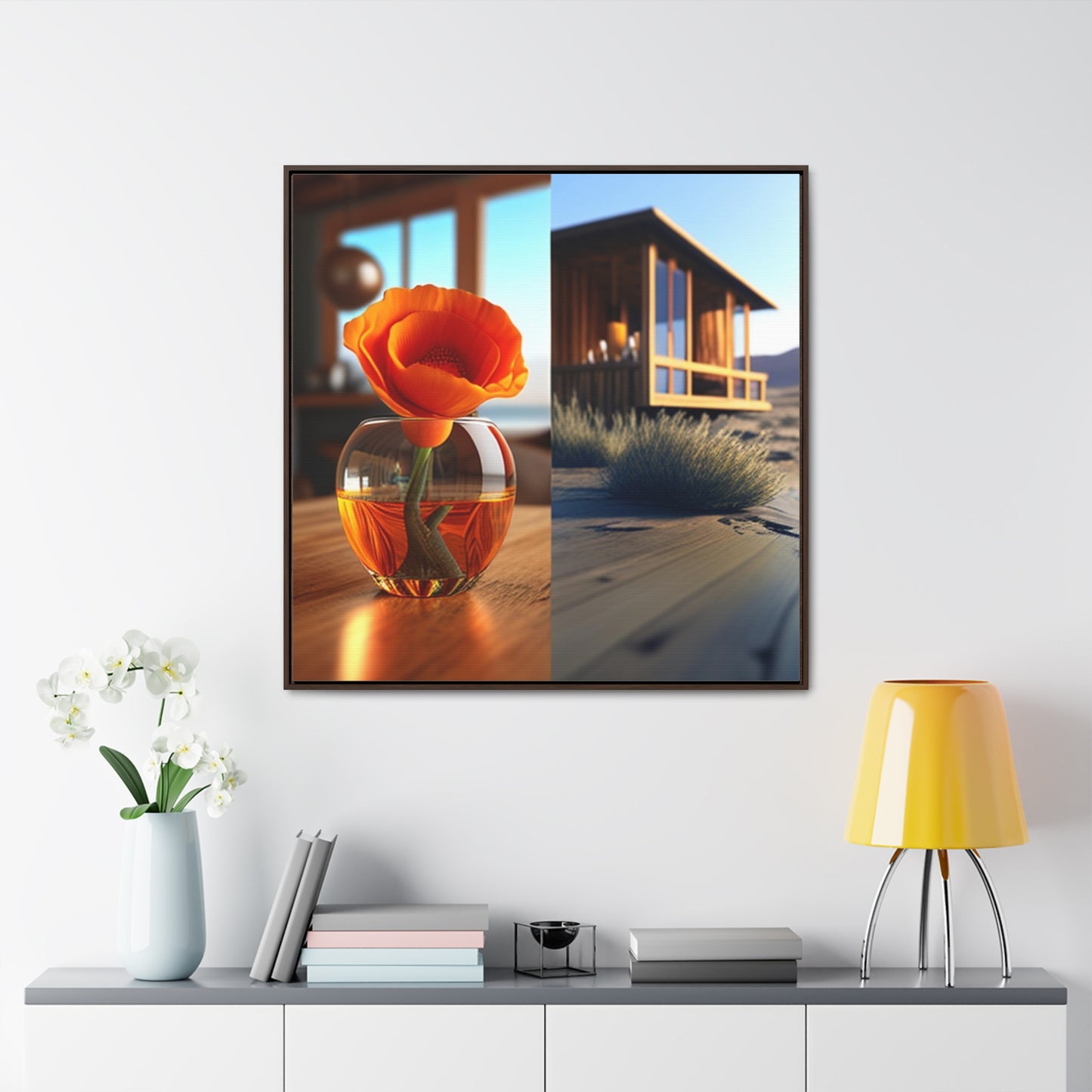 Gallery Canvas Wraps, Square Frame Poppy in a Glass Vase 3