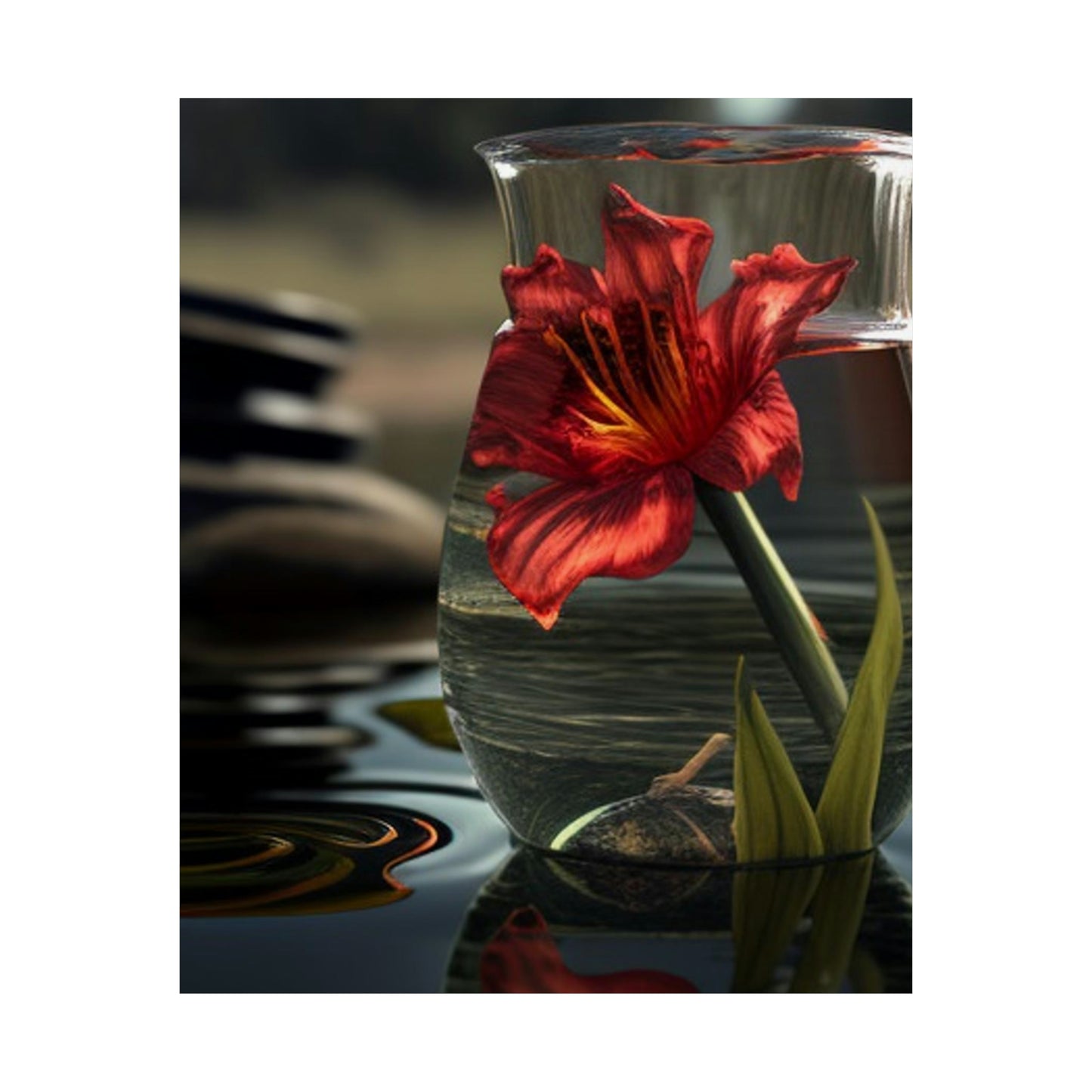 Premium Matte Vertical Posters Red Lily in a Glass vase 4