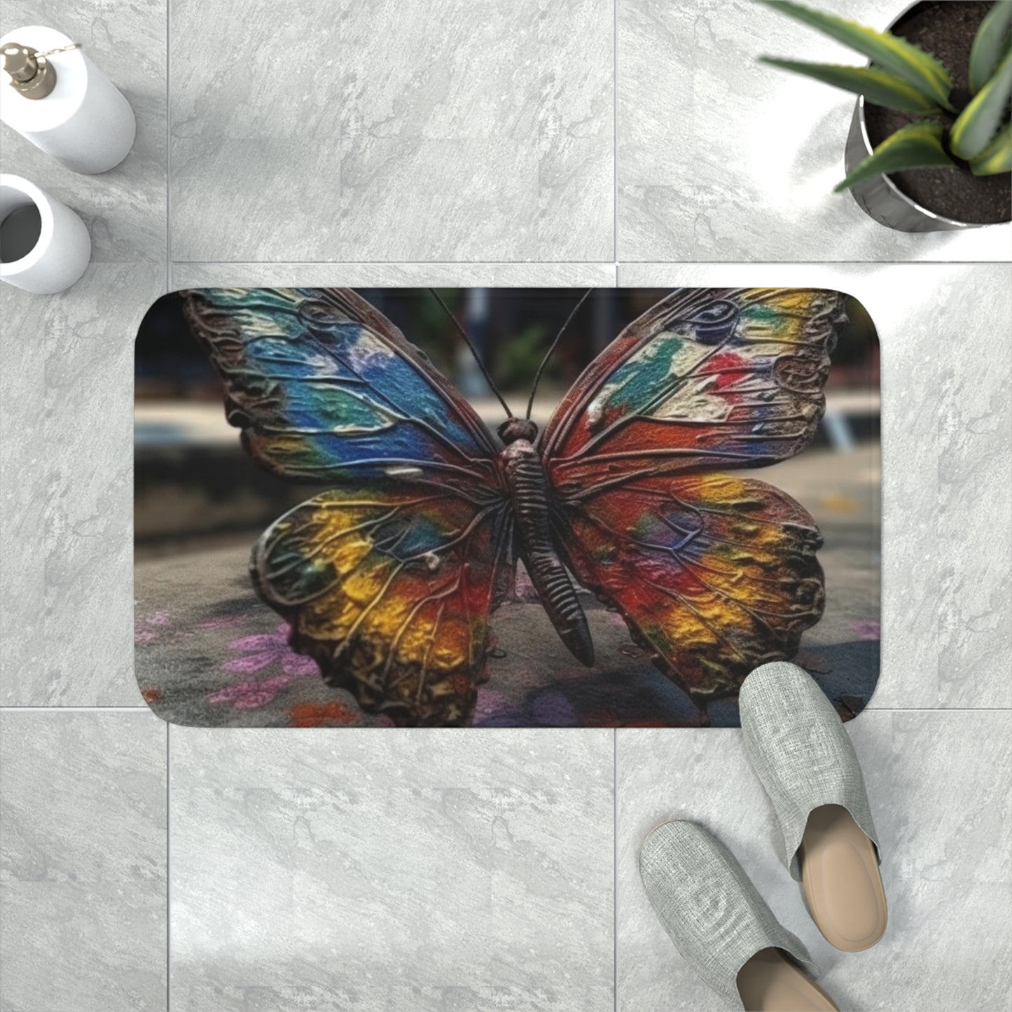 Memory Foam Bath Mat Liquid Street Butterfly 3