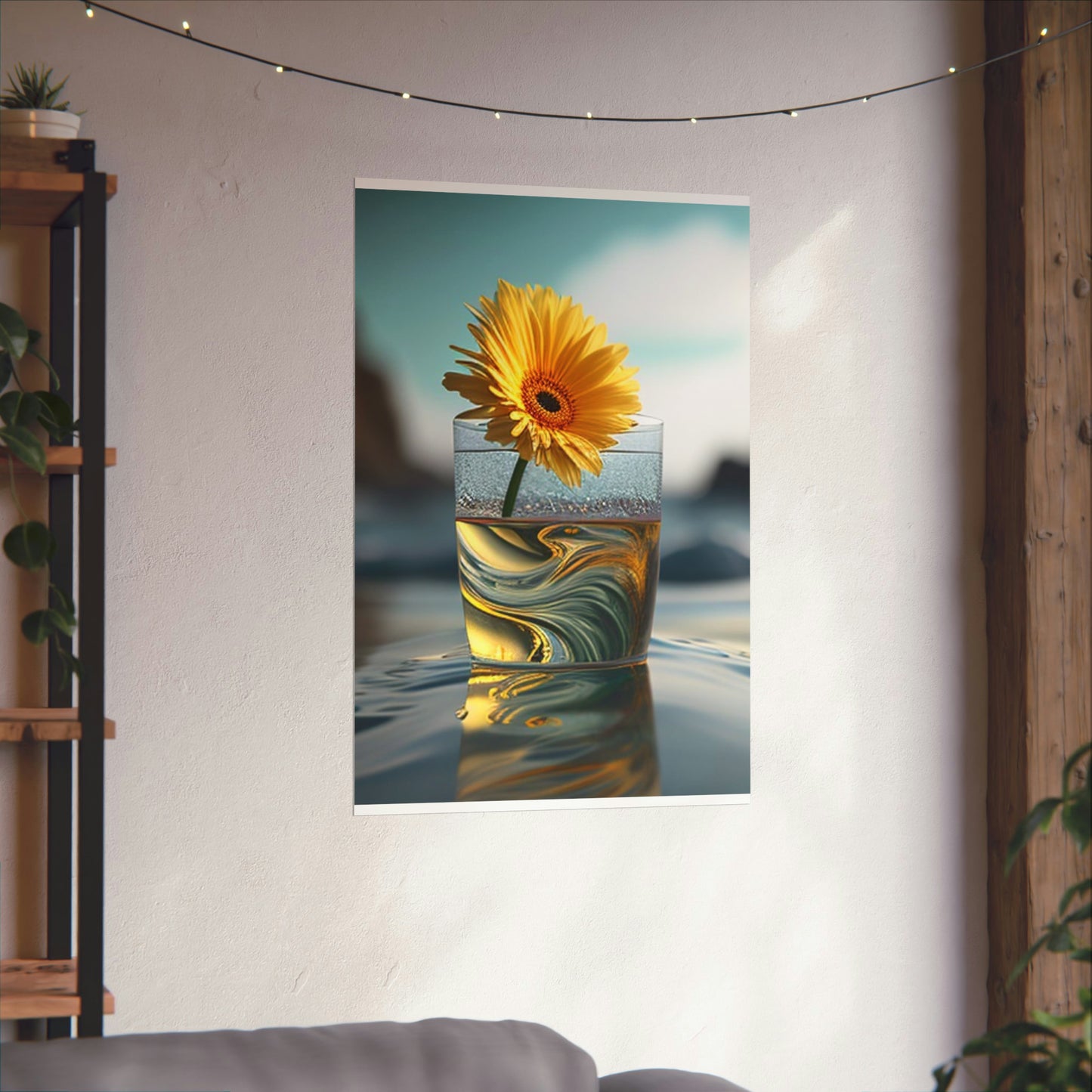 Premium Matte Vertical Posters yello Gerbera glass 2